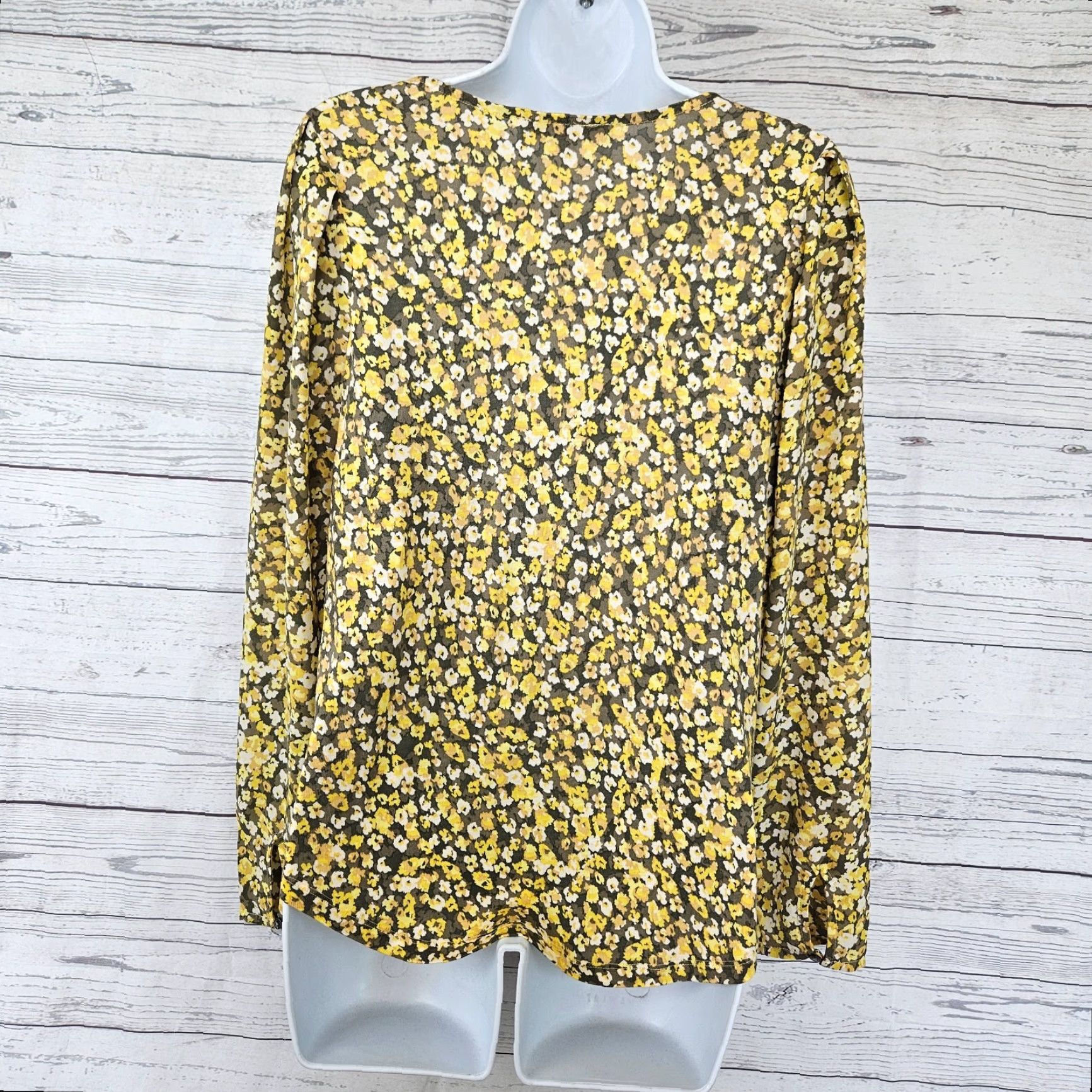 Loft LOFT Ann Taylor Womens Top Blouse Floral Long Sleeve V-Neck Yellow Gray S Shirt Womens Size S / US 4 / IT 40 - 3 Thumbnail