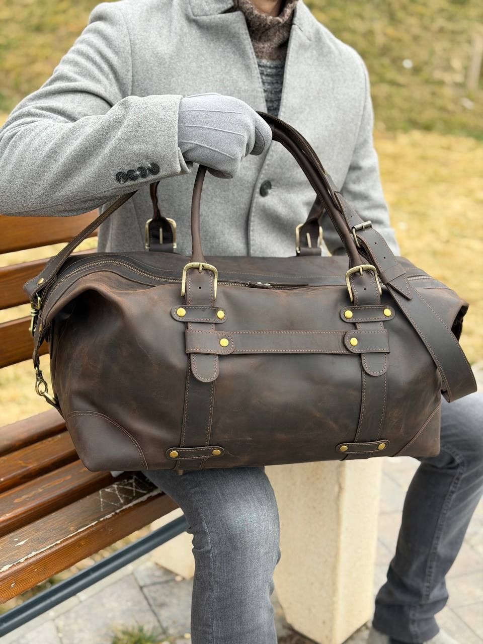 Other Genuine vintage leather travel bag. Duffel Bag. Handmade. Size ONE SIZE - 7 Thumbnail