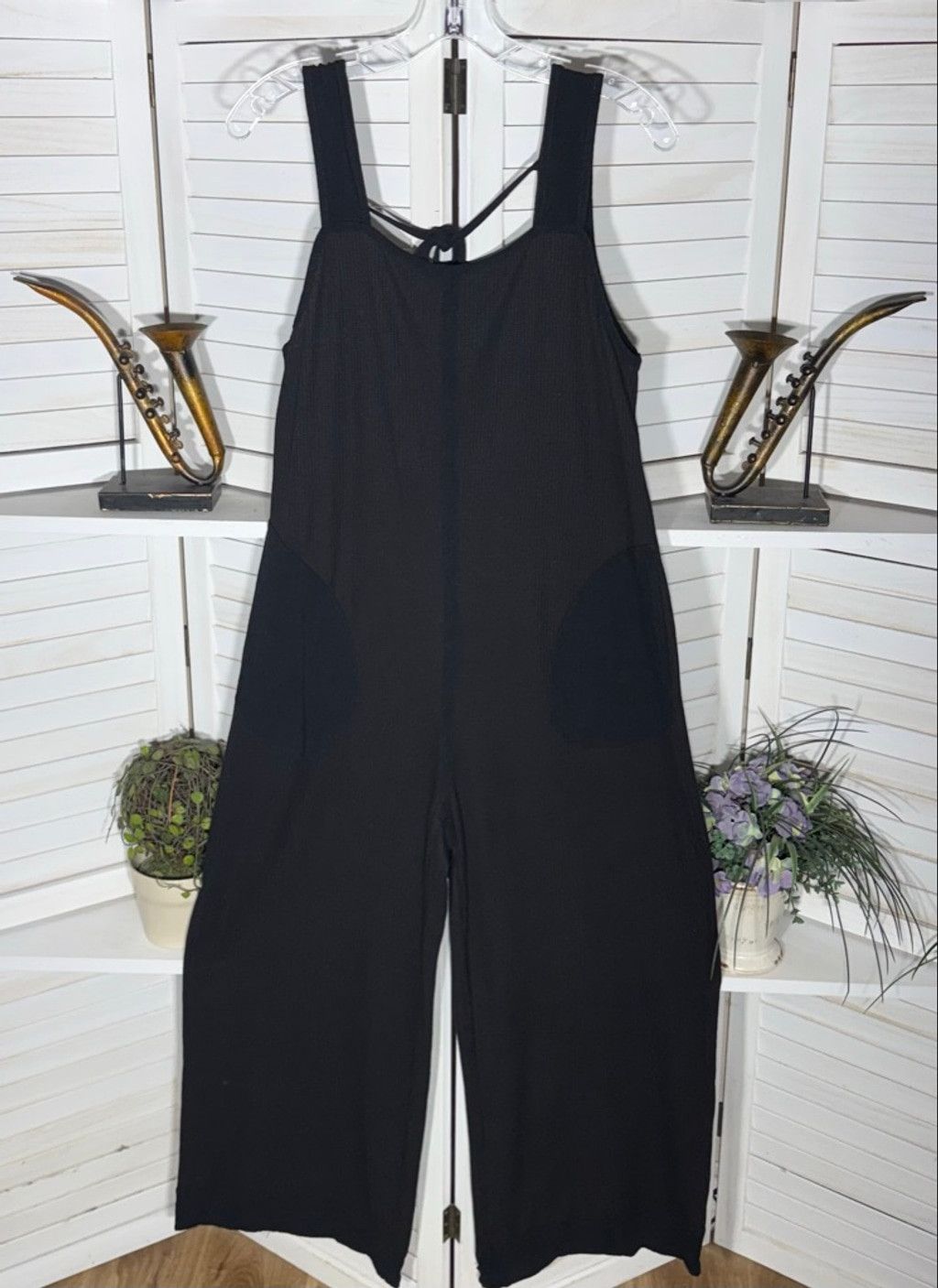 Vintage Y2K black oversized gothic boho cotton overalls wide legs M Size 30" / US 8 / IT 44 - 1 Thumbnail