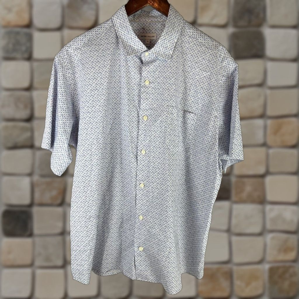 Peter Millar Peter Millar Shirt Adult XL White Blue Martini Glass Print Short Sleeve Button Front Mens Size US 36 / EU 52 - 1 Thumbnail