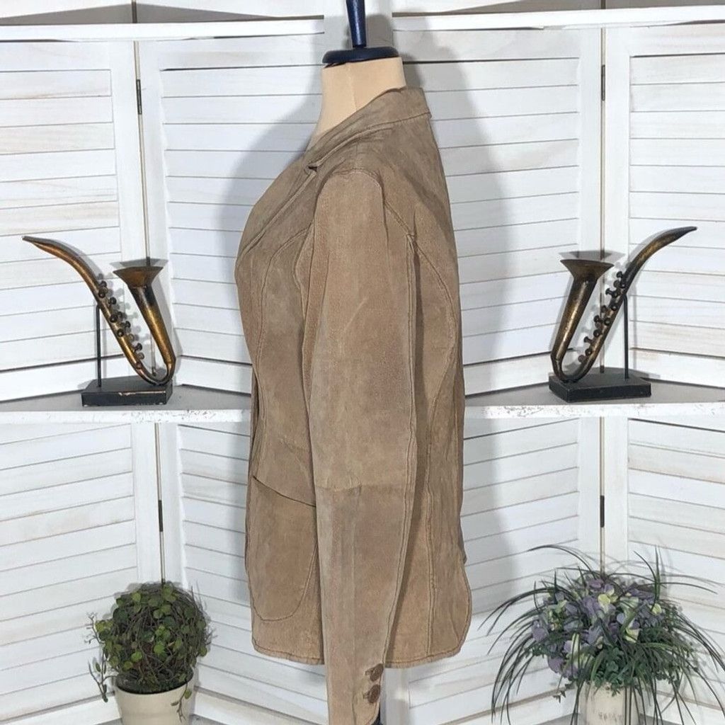 Vintage Y2K Blazer Coat Genuine Suede Leather Lined Camel Brown M Size L / US 10 / IT 46 - 13 Thumbnail
