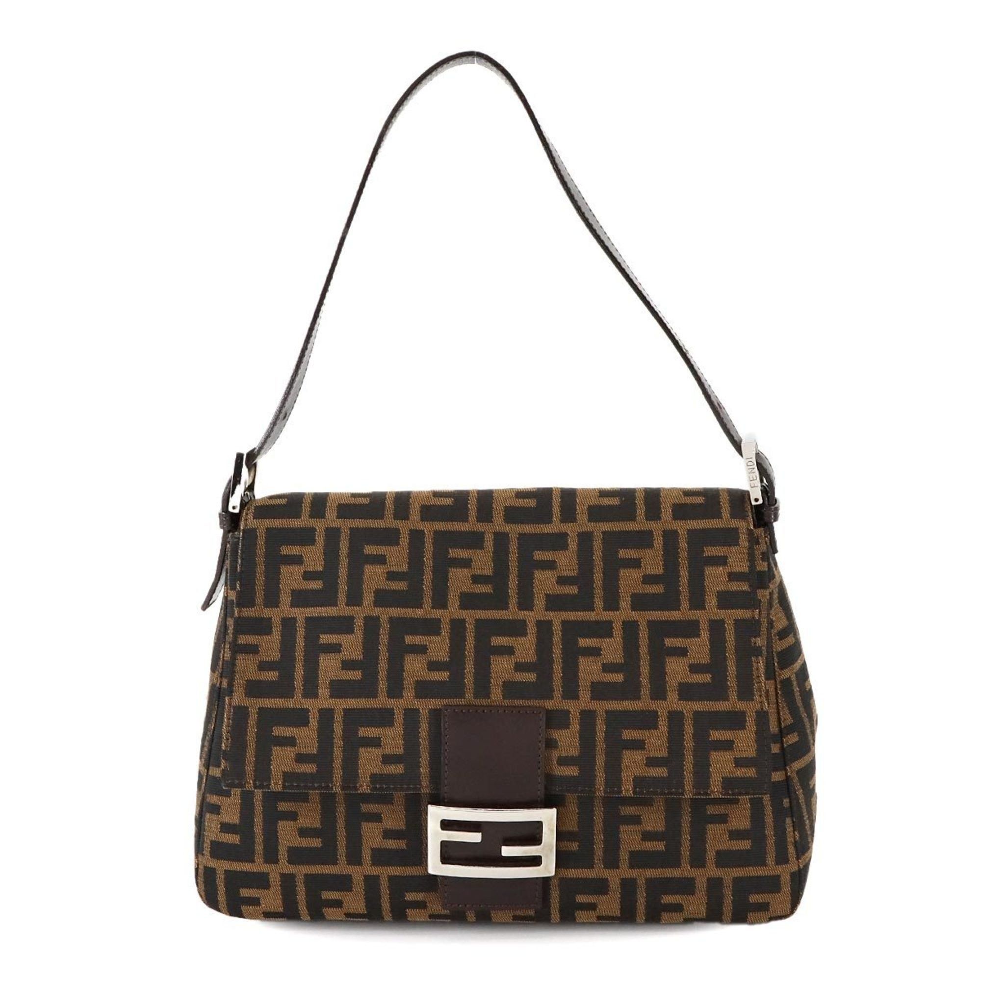 Fendi Zucca Pattern Mamma Baguette Shoulder Bag In Canvas And Leather Brown 26325 in Black, Women's