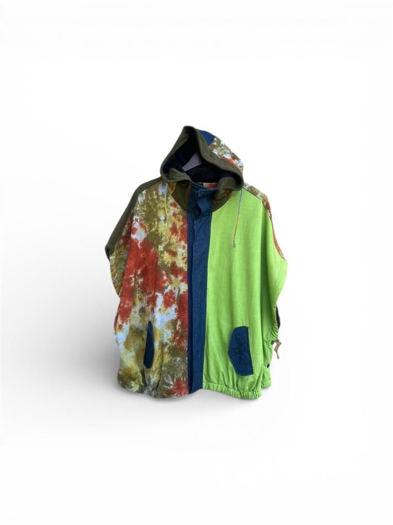 Japanese Brand Kobitch Poncho Hooded Button Up Colour Block Size XL / US 12-14 / IT 48-50 - 1 Thumbnail