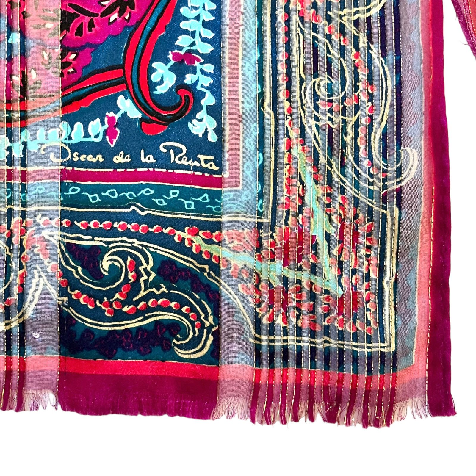 Oscar De La Renta × Vintage Oscar de la Renta Vintage Paisley Metallic Gold Silk Scarf Size ONE SIZE - 3 Thumbnail