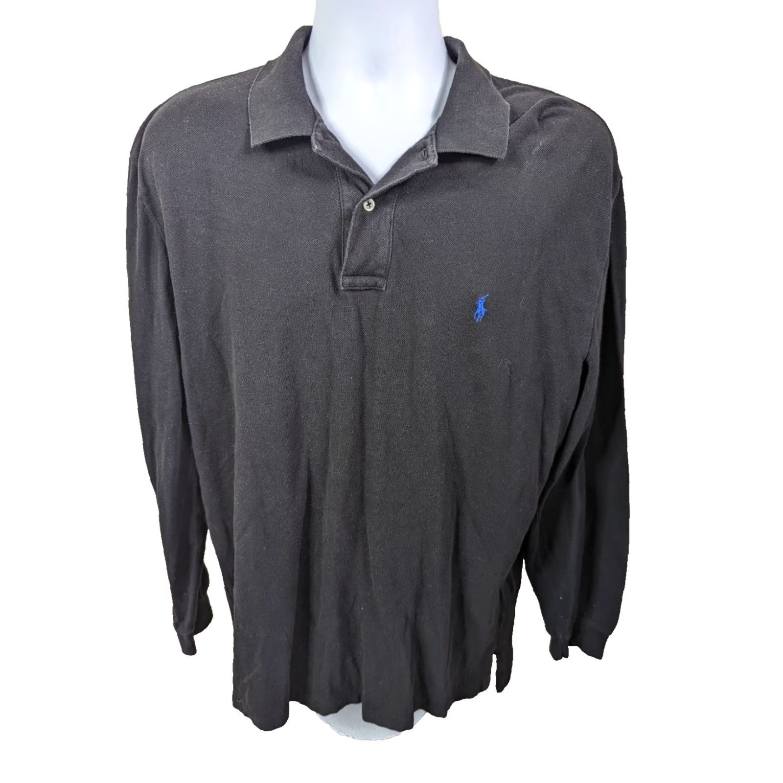 Polo Ralph Lauren VINTAGE Polo Ralph Lauren Mens L Black Long Sleeve Polo Shirt With Large Blue Pony L6S Size US L / EU 52-54 / 3 - 2 Thumbnail