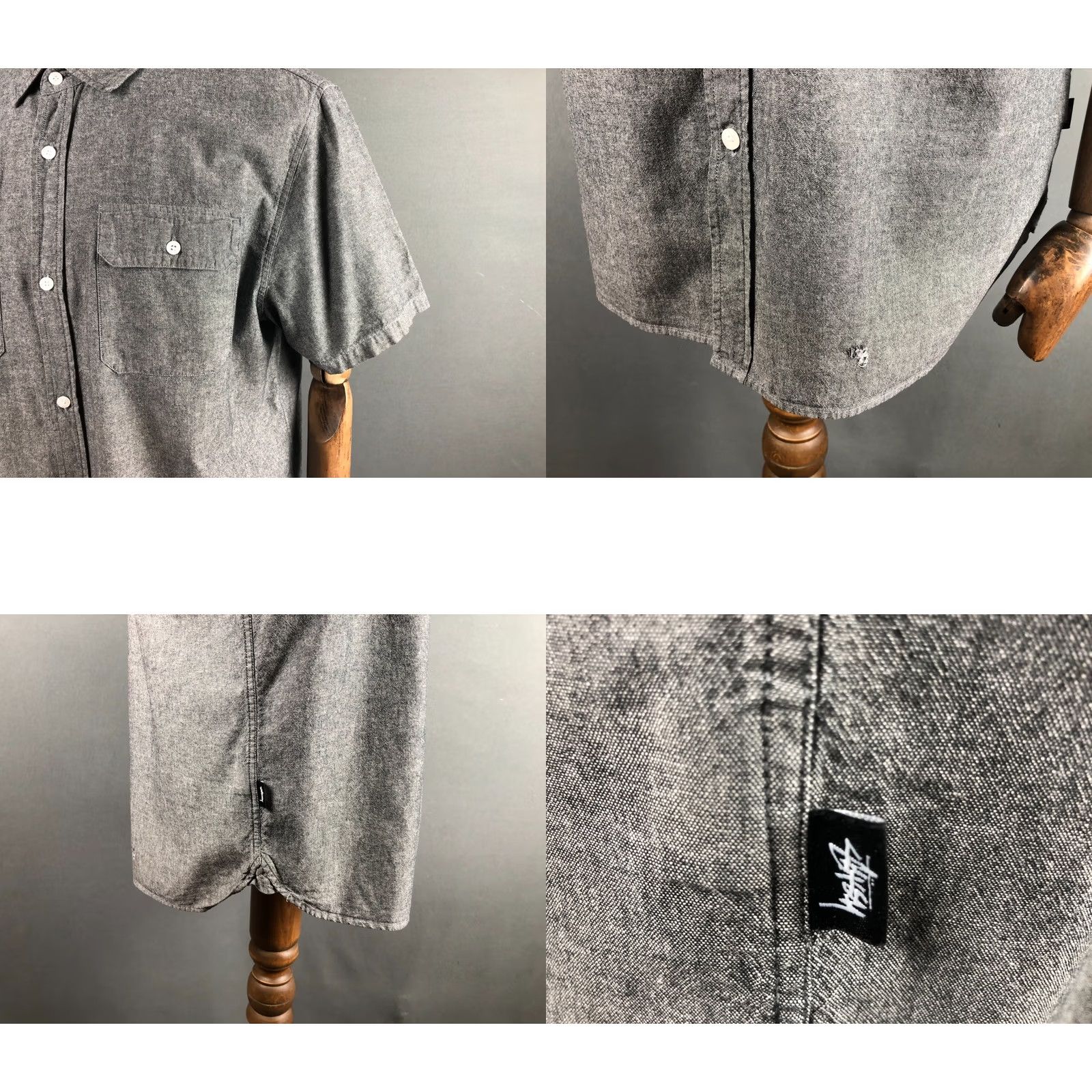 Vintage Stussy Shirt XL Gray Cotton Short Sleeve Button-Up with Chest Pockets Mens Size US XL / EU 56 / 4 - 8 Thumbnail