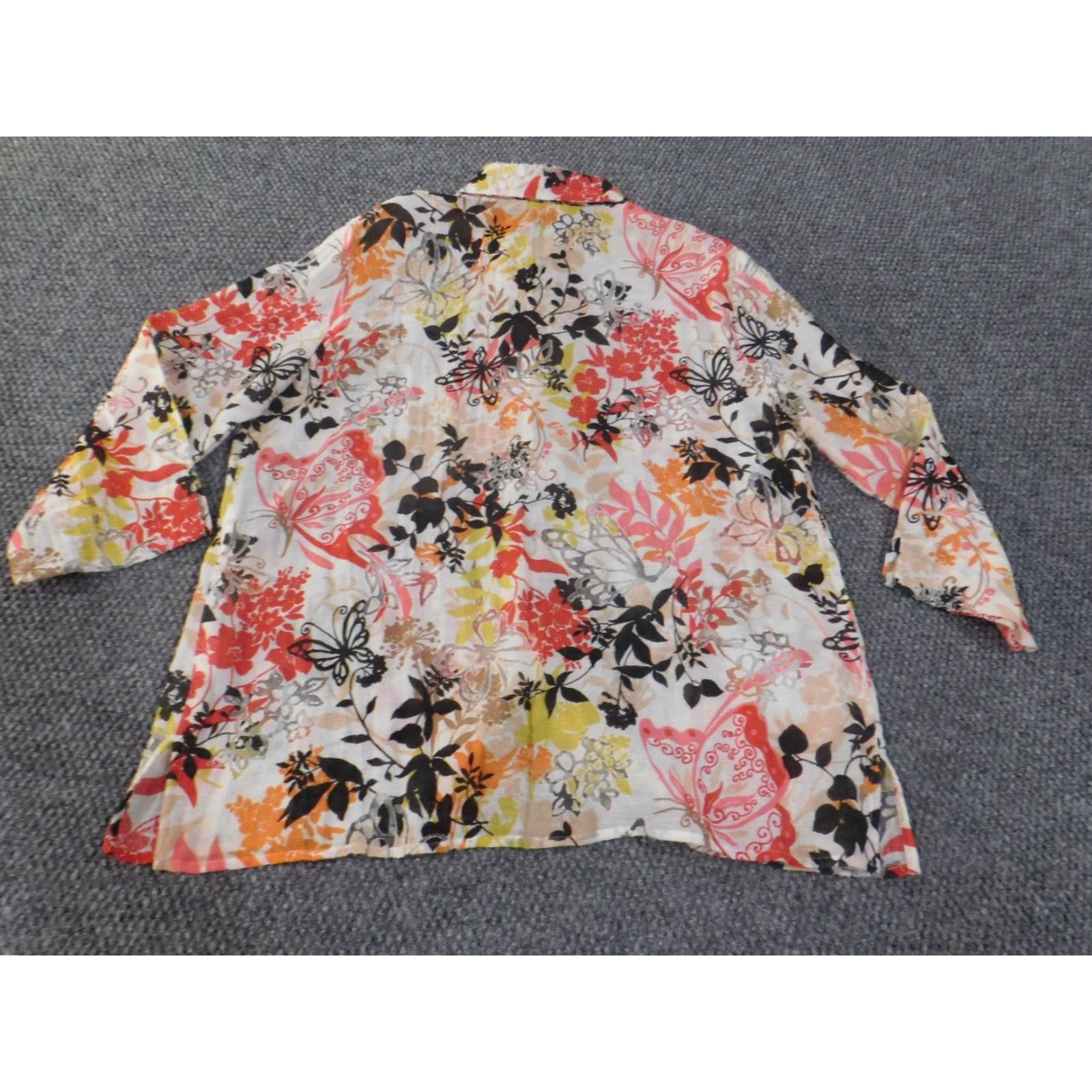 Vintage Alfred Dunner Button-Up Top XL Red Floral Sheer Butterfly Womens Long Sleeve Casual Pullover Round Neck Size XL / US 12-14 / IT 48-50 - 7 Thumbnail