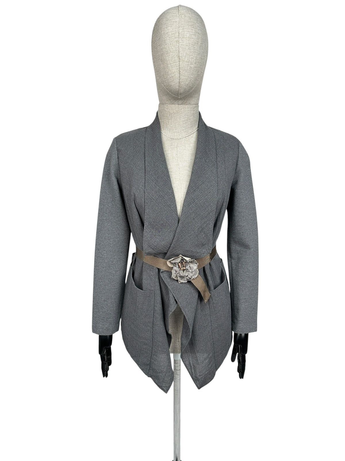 Brunello Cucinelli BRUNELLO CUCINELLI Draped Gray Wool Jacket Flower Belt Sz 40 Size S / US 4 / IT 40 - 1 Thumbnail