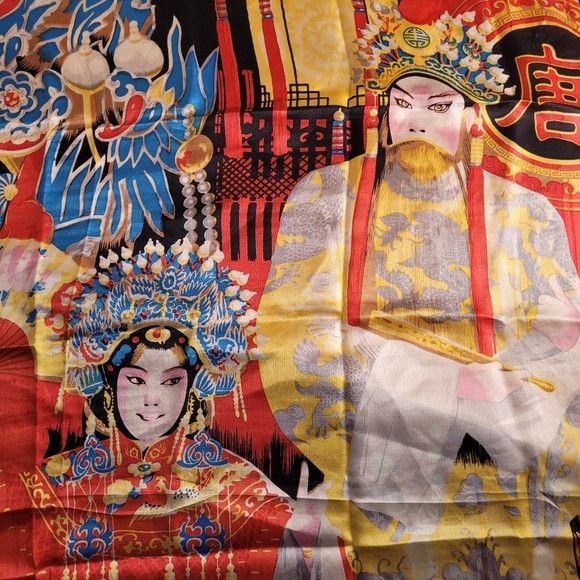 Other Thai Silk Large Square Scarf Red Black 100% Silk 32.5x32.5" Size ONE SIZE - 3 Thumbnail