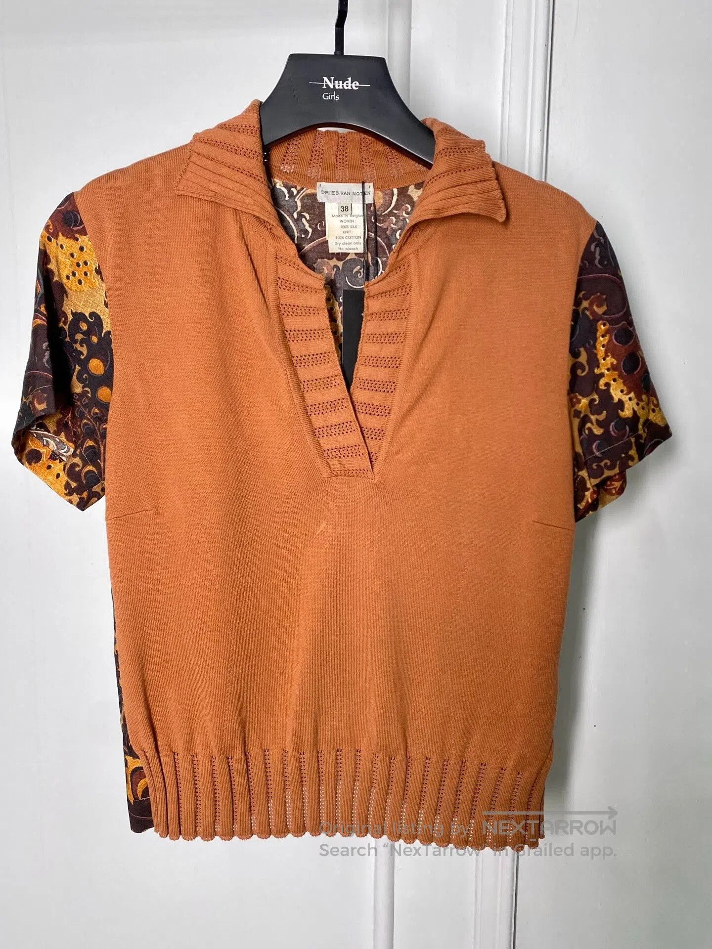 Dries Van Noten knotted collar short sleeve knit top. Size US M / EU 48-50 / 2 - 1 Thumbnail