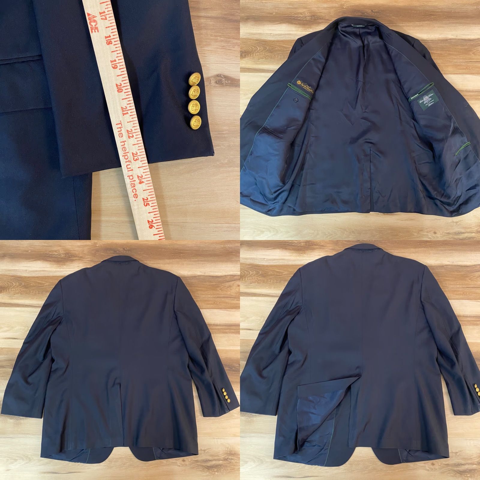 Brooks Brothers VINTAGE Brooks Brothers Blazer Mens 45R Black Madison Makers Gold Button USA Loro Piana Size 48R - 9 Thumbnail