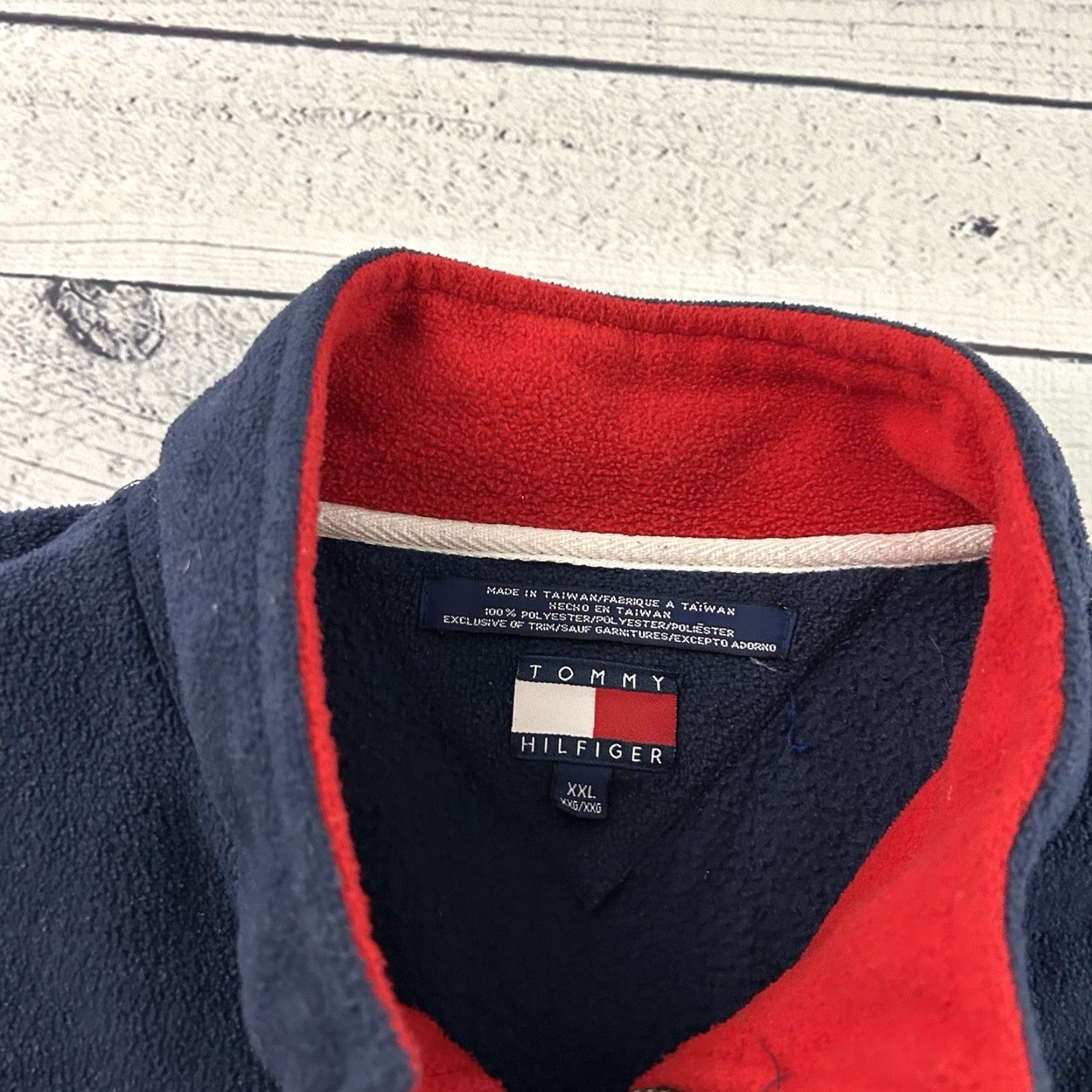 Tommy Hilfiger VINTAGE 90's Tommy Hilfiger Pullover 1/4 Zip Fleece Jacket Men's 2XL Blue Red Shirt Mens Size US XXL / EU 58 / 5 - 2 Thumbnail