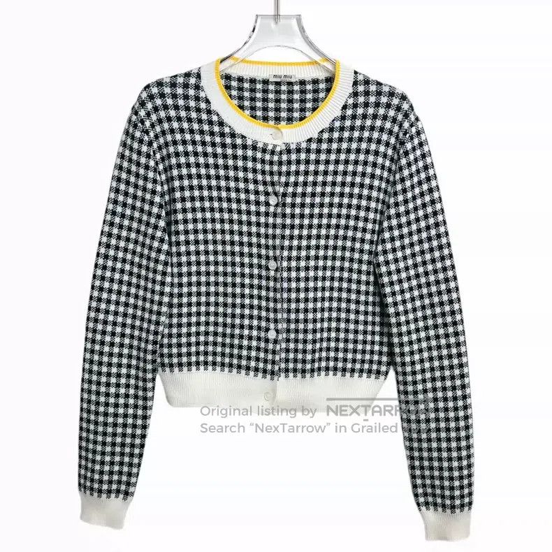 Miu Miu Miu Miu 38 Black and white checkerboard knit cardigan Size M / US 6-8 / IT 42-44 - 1 Thumbnail