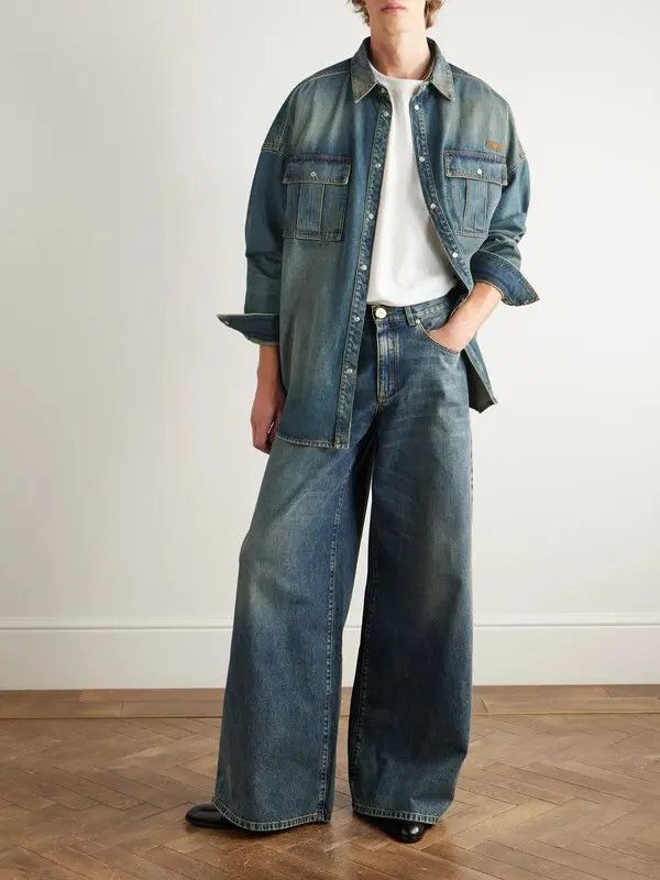 Balmain o1loc1c0526 Logo-embroidered Denim Shirt in Blue Size US S / EU 44-46 / 1 - 2 Thumbnail