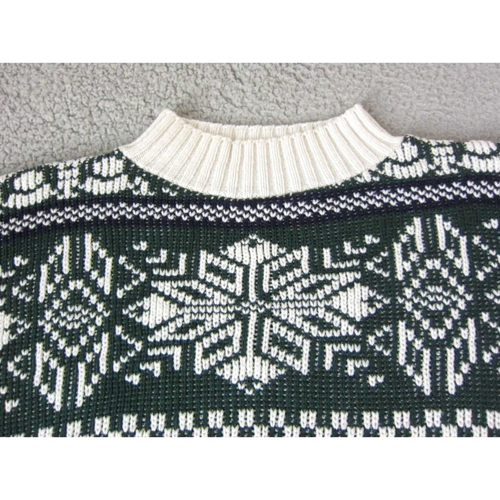 Vintage VINTAGE Sweater Mens M White Green Blue Diamond Chunky Knit Textured 90s Pullover Crew Neck Long Sleeve Knit Regular Mens Size US M / EU 48-50 / 2 - 2 Thumbnail