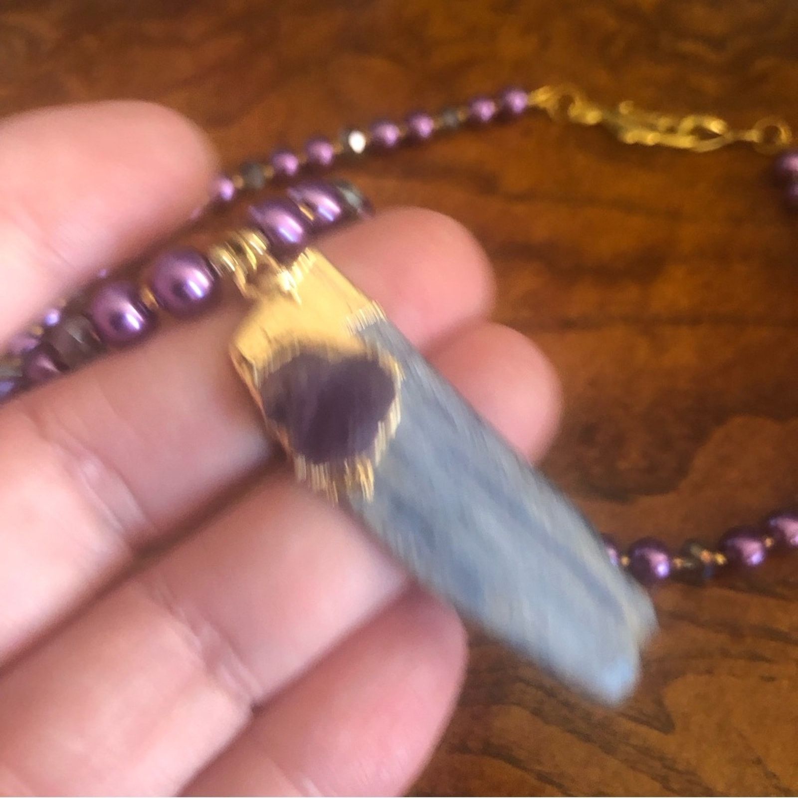 Handmade Handcrafted repurpose kyanite and amethyst Pearl necklace Size ONE SIZE - 12 Thumbnail