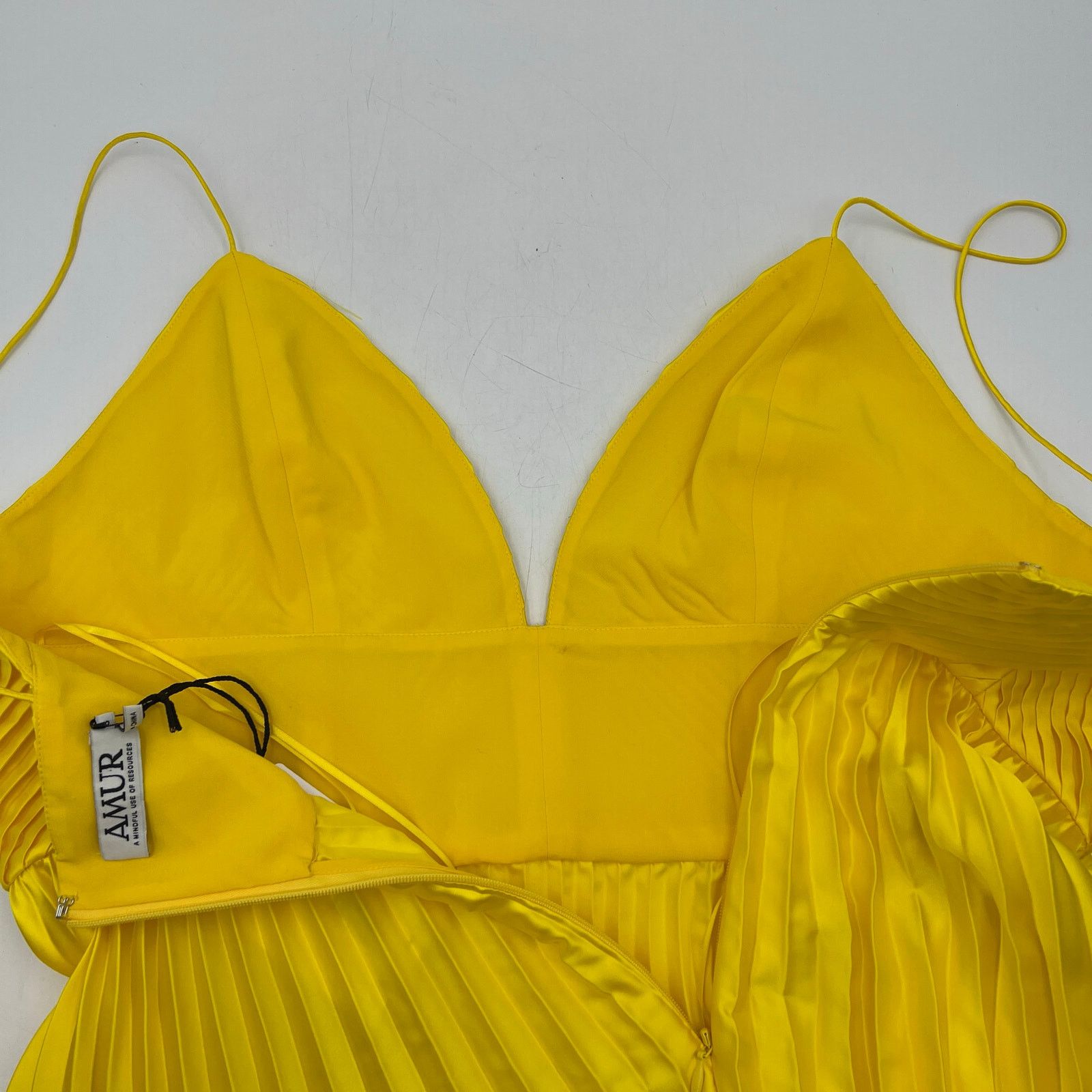 Amur Amur Viv Mitered Pleating Dress Yellow Midi Size M / US 6-8 / IT 42-44 - 8 Thumbnail