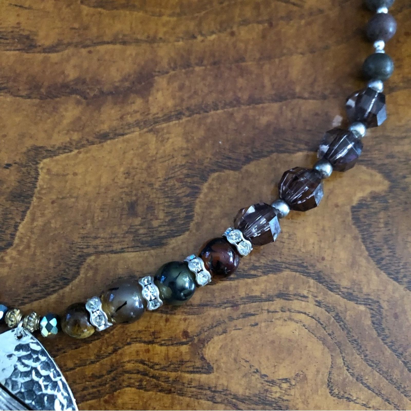 Handmade Handcrafted large articulated pendant genuine stone necklace Size ONE SIZE - 11 Thumbnail