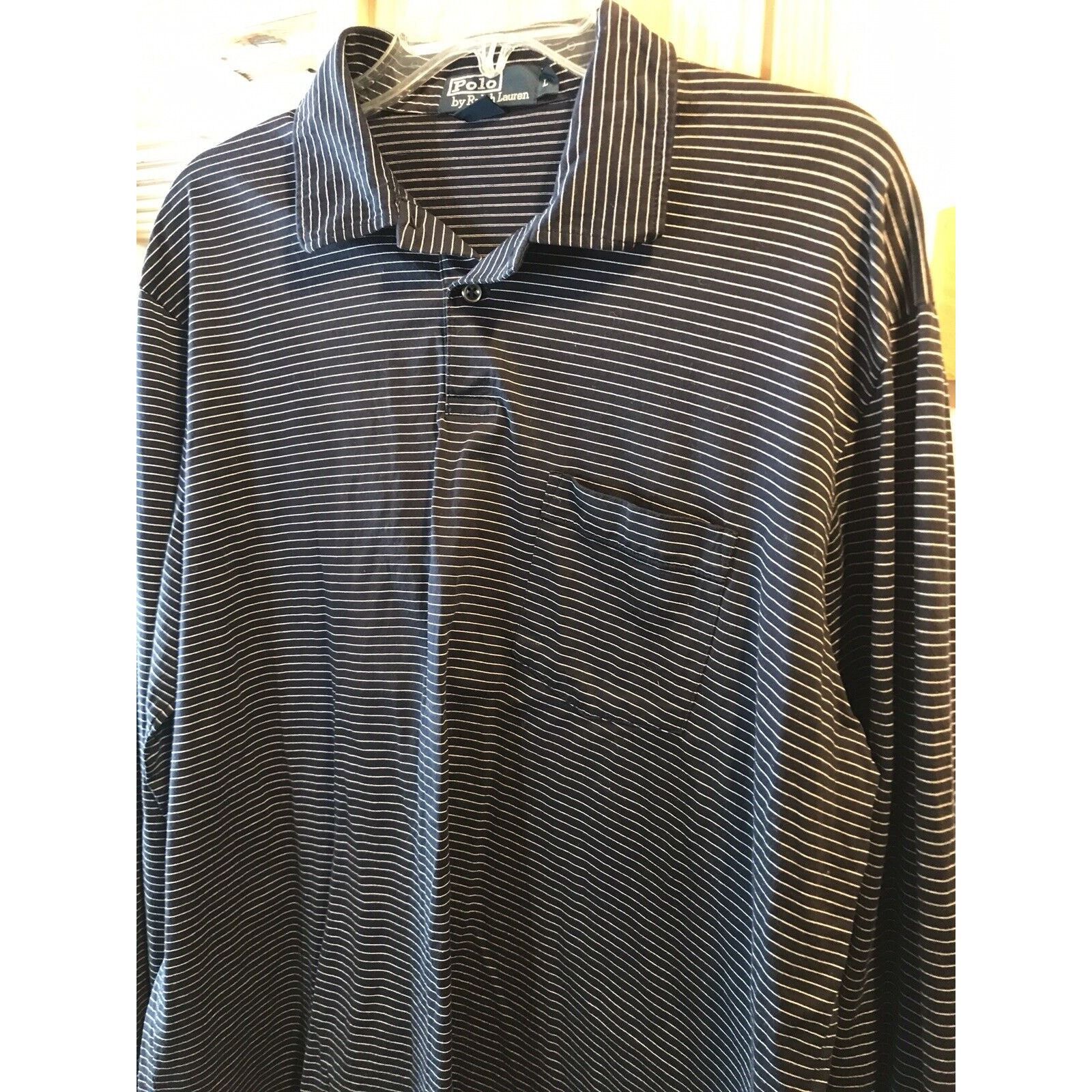 Polo Ralph Lauren Polo Ralph Lauren Men’s L Navy Blue Striped LS Cotton Polo Size US L / EU 52-54 / 3 - 8 Thumbnail