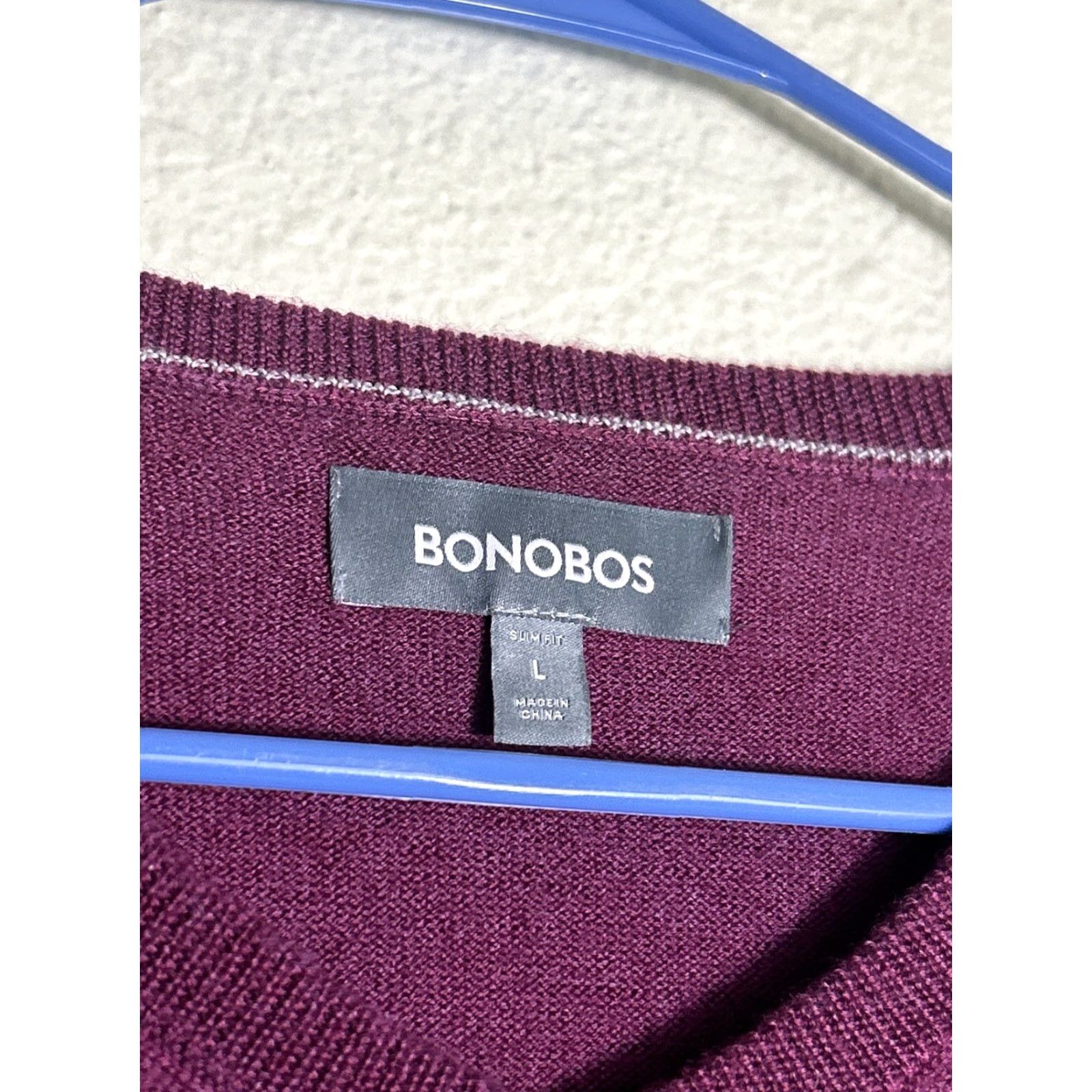 Bonobos Bonobos Sweater Mens Large Maroon Merino Wool V Neck Pullover Slim Knit Long Sleeve Casual Size US L / EU 52-54 / 3 - 4 Thumbnail