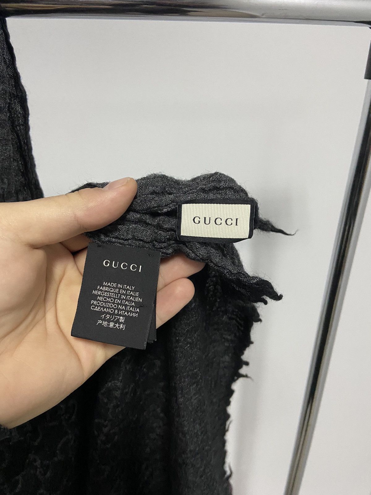 Gucci × Vintage Gucci big scarf monogram vintage logo silk linen wool Size ONE SIZE - 9 Thumbnail