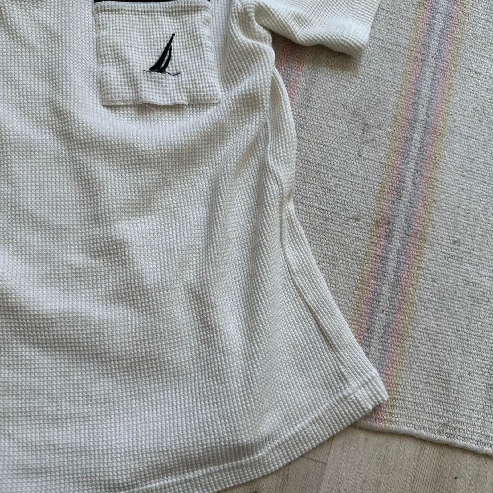 Nautica × Vintage Vintage 80s 90s Nautica White Black Waffle Shortsleeve Polo Size US S / EU 44-46 / 1 - 5 Thumbnail