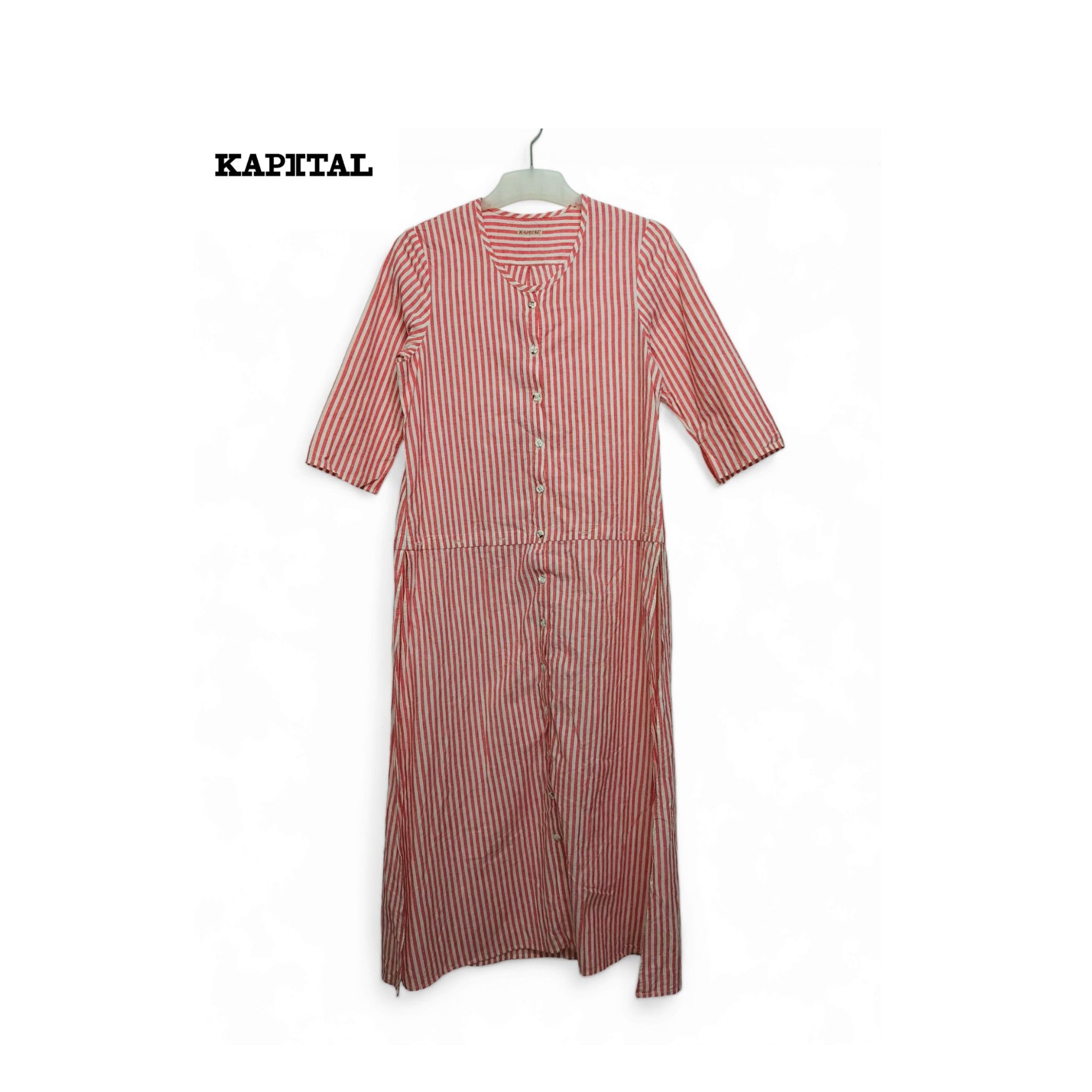 Kapital Kapital Pink Striped Womens Long Shirt Button Avant Garde Size XS / US 0-2 / IT 36-38 - 2 Thumbnail