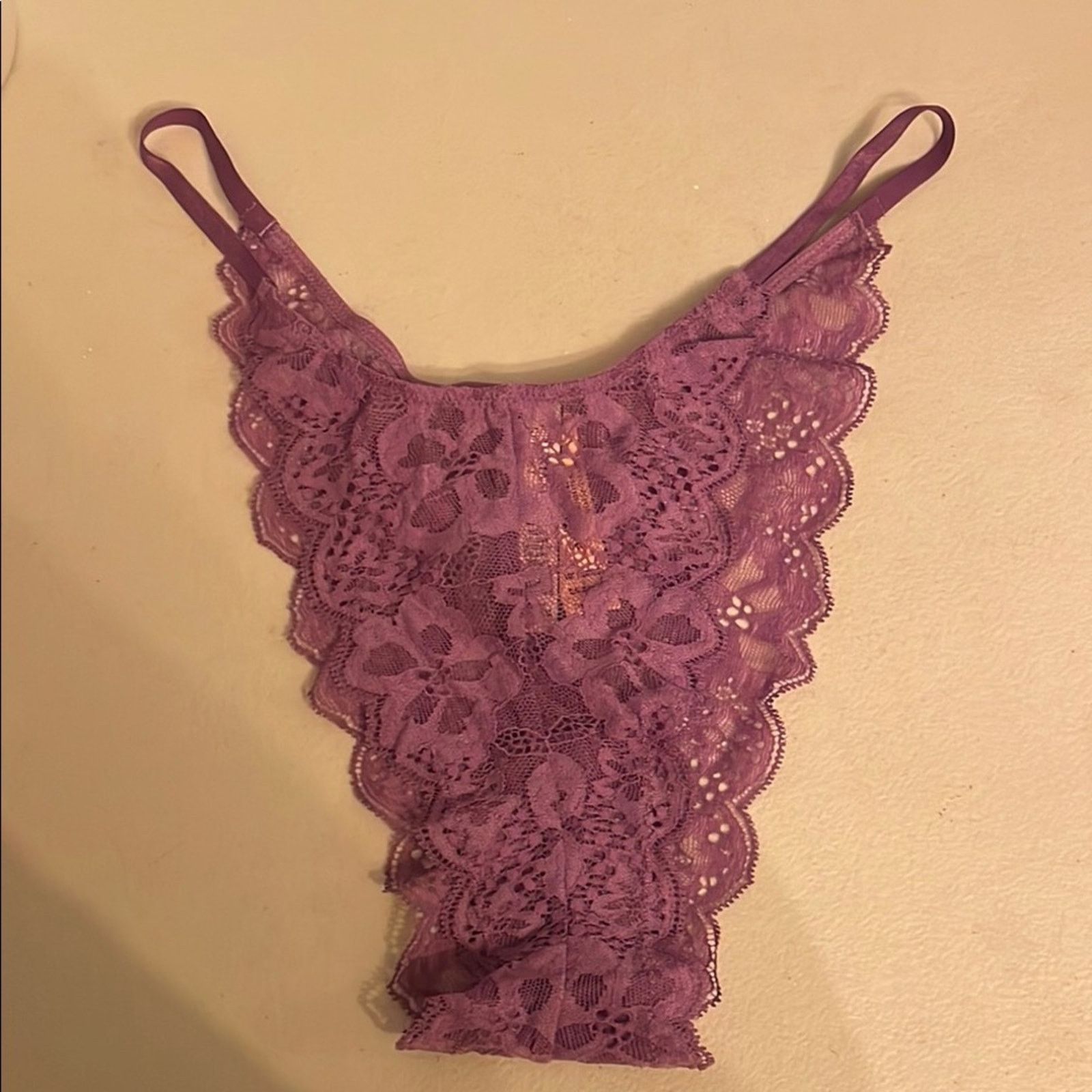 Victoria's Secret Victoria’s Secret Brazillian Thong Lavendar Lace VS Panties Size ONE SIZE - 2 Thumbnail