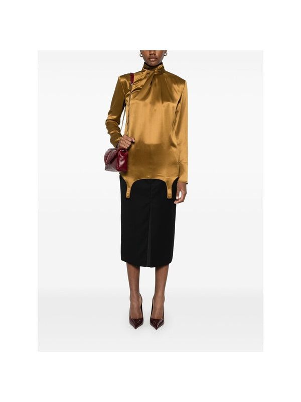 Saint Laurent Paris oc11z0126 810182 Twist Neck Garter Blouse in Silk Satin Size S / US 4 / IT 40 - 2 Thumbnail