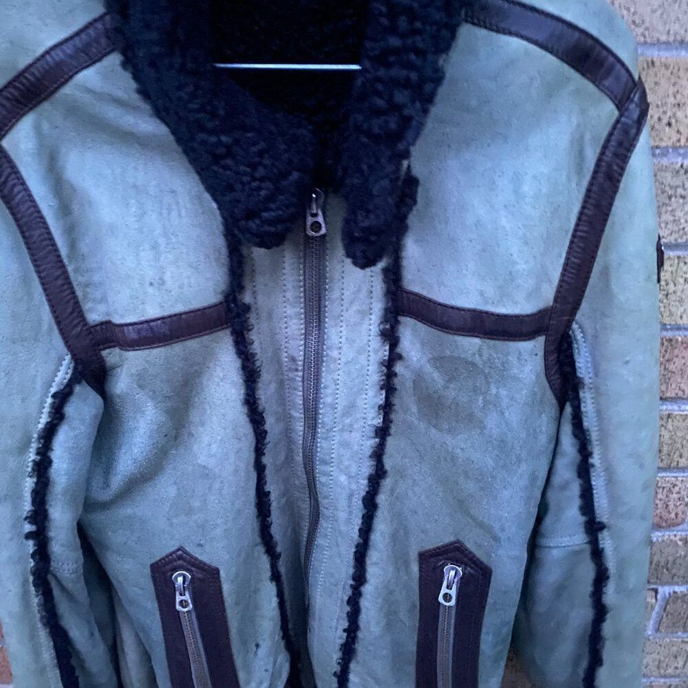 Diesel Diesel LENCANG Shearling Leather Jacket Green Large SheepSk Size US L / EU 52-54 / 3 - 9 Thumbnail
