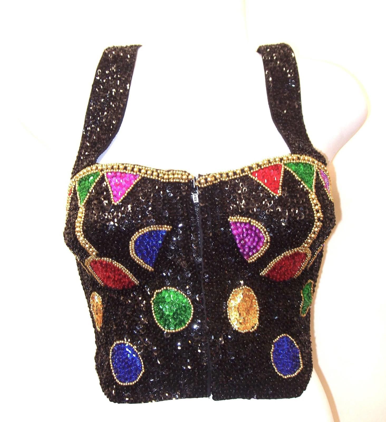 Big Dogs Sequin Halter Top BLACK w/COLOR DOTS Gold Beads size L only Size L / US 10 / IT 46 - 1 Preview