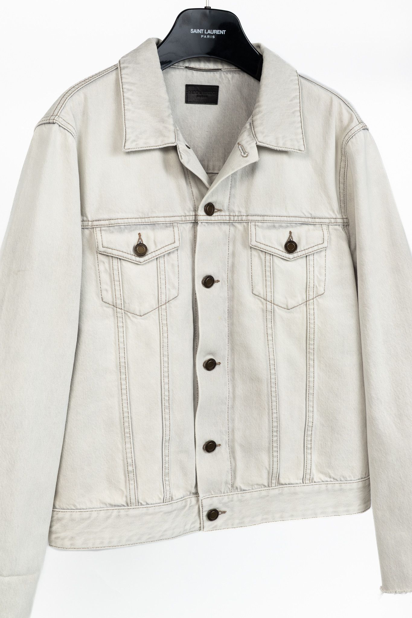 Saint Laurent Paris Saint Laurent Light-Grey Cotton-Denim Frayed-Cuff Jacket Size US XL / EU 56 / 4 - 3 Thumbnail
