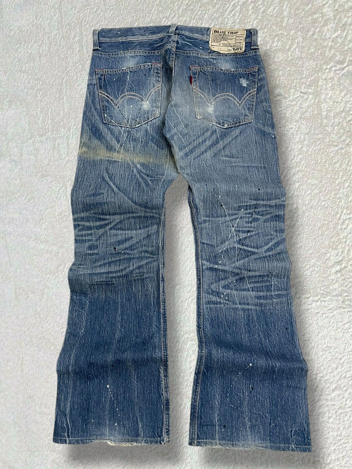 Designer × Edwin × Vintage Vintage Edwin Blue Trip 503 Iconic Distressed Flared Denim Size US 33 - 7 Thumbnail