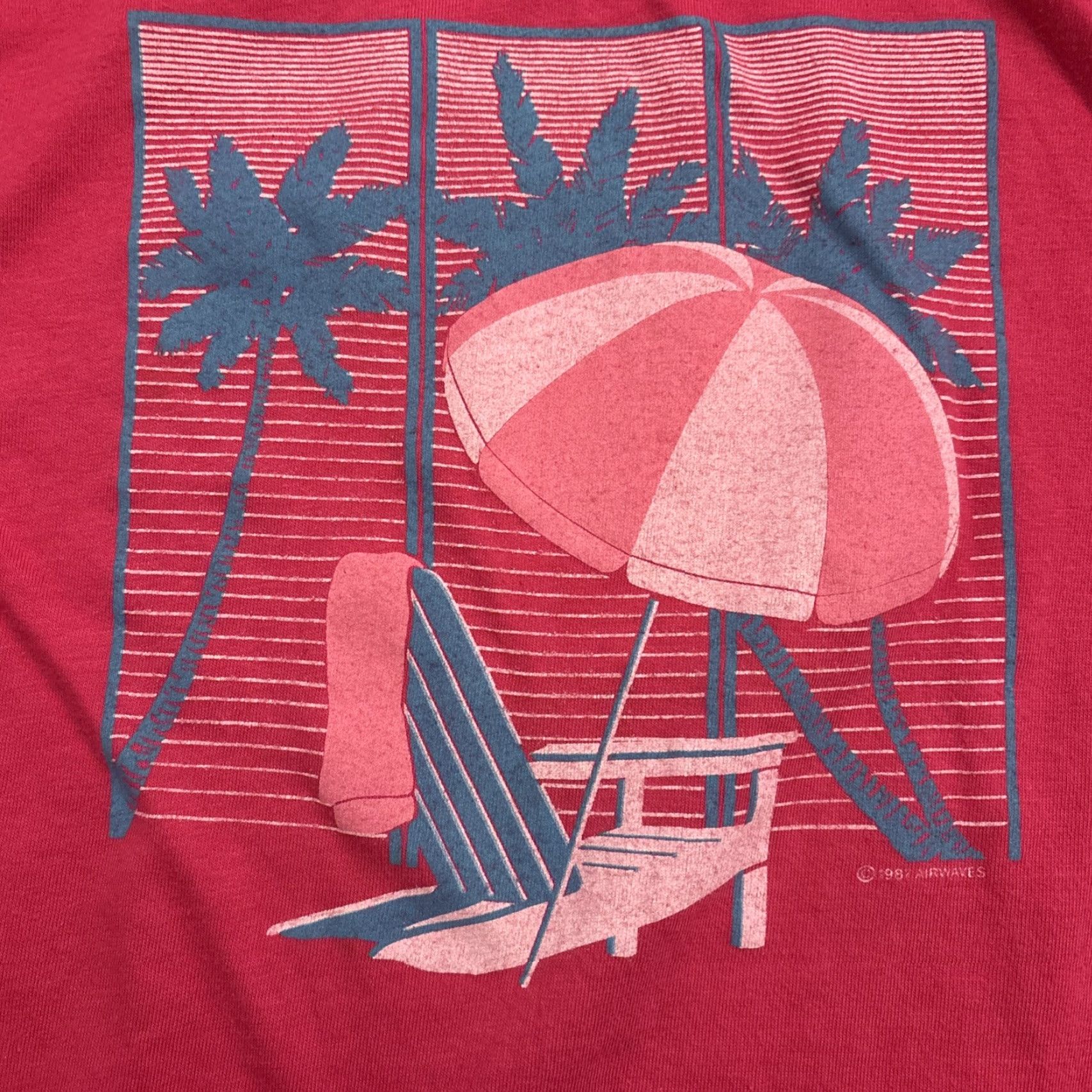 Hanes VINTAGE Air Waves Graphic Palm Trees T Shirt Men Size M Pink 80s Beach single stitch Hanes Mens Size US M / EU 48-50 / 2 - 2 Thumbnail
