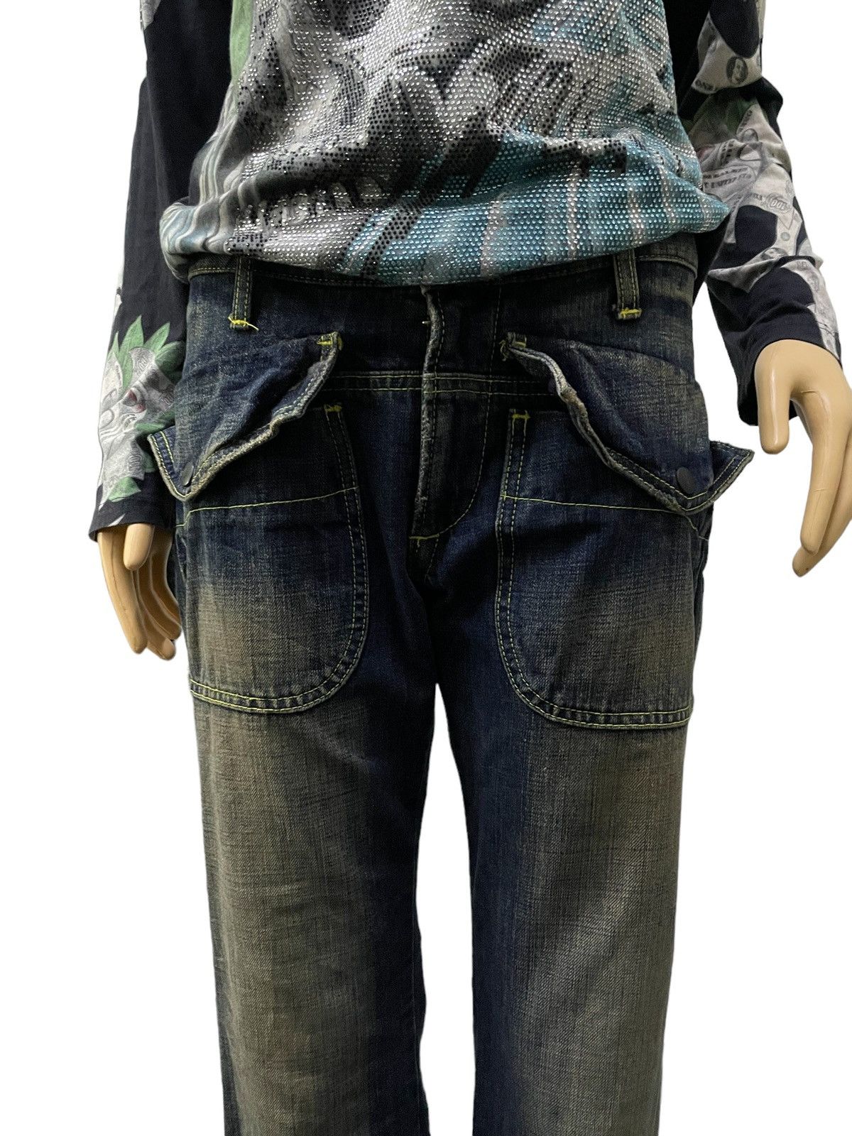 Hysteric Glamour × Japanese Brand × Shellac Back Number Japan Muddy Wash Flared Large Pocket Bush Jeans Size US 31 - 5 Thumbnail
