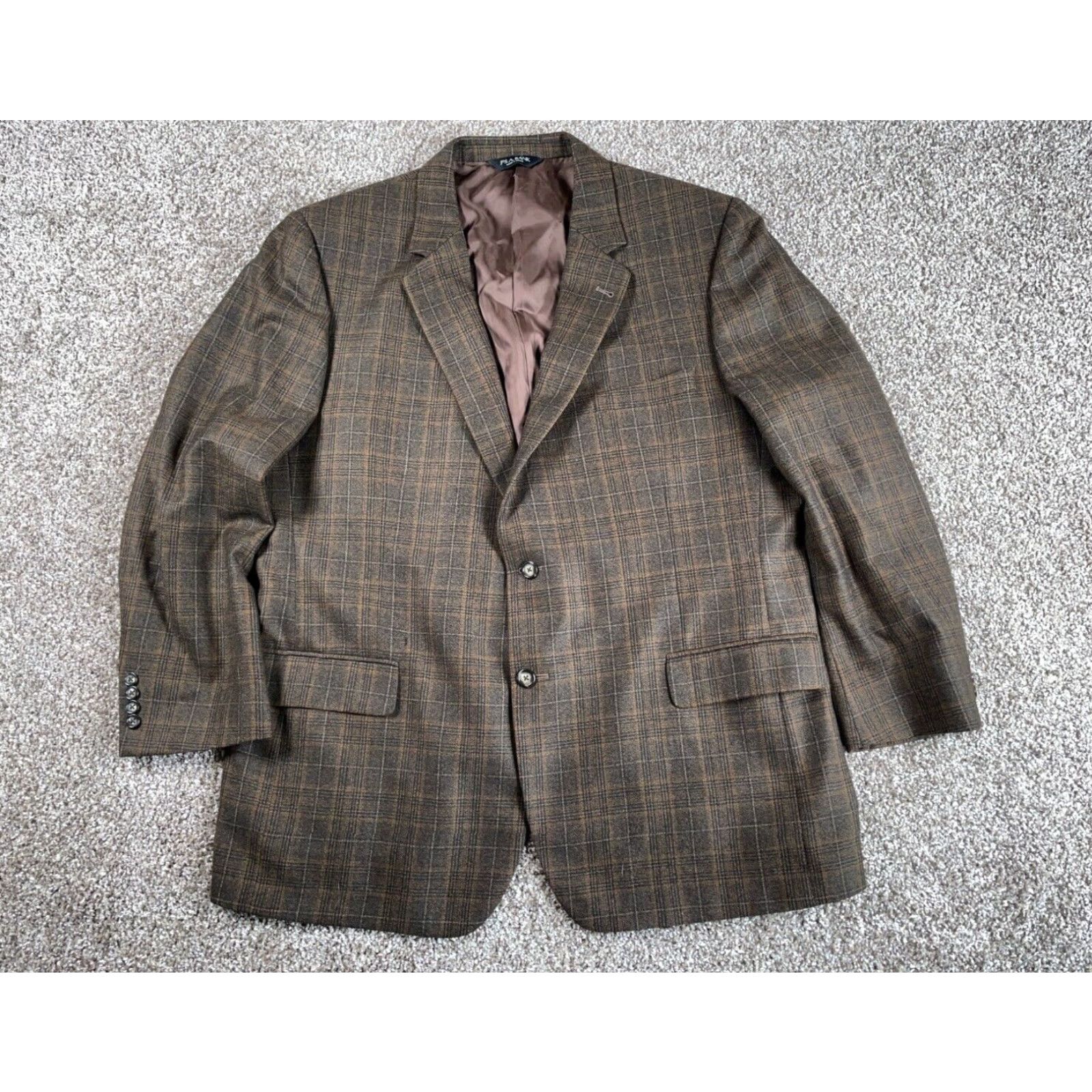 Jos. A. Bank VINTAGE Jos. A. Bank Wool Blazer Men's 50 Regular Brown Glen Check Plaid 2-Button Jacket Size 50R - 2 Thumbnail