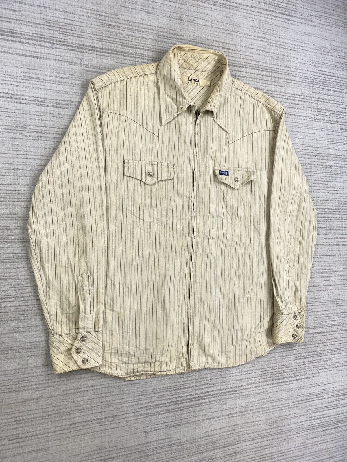 Japanese Brand × Kansai Yamamoto × Vintage Vintage Kansai Jeans Western Style Striped Zipper Jacket Size US M / EU 48-50 / 2 - 3 Thumbnail