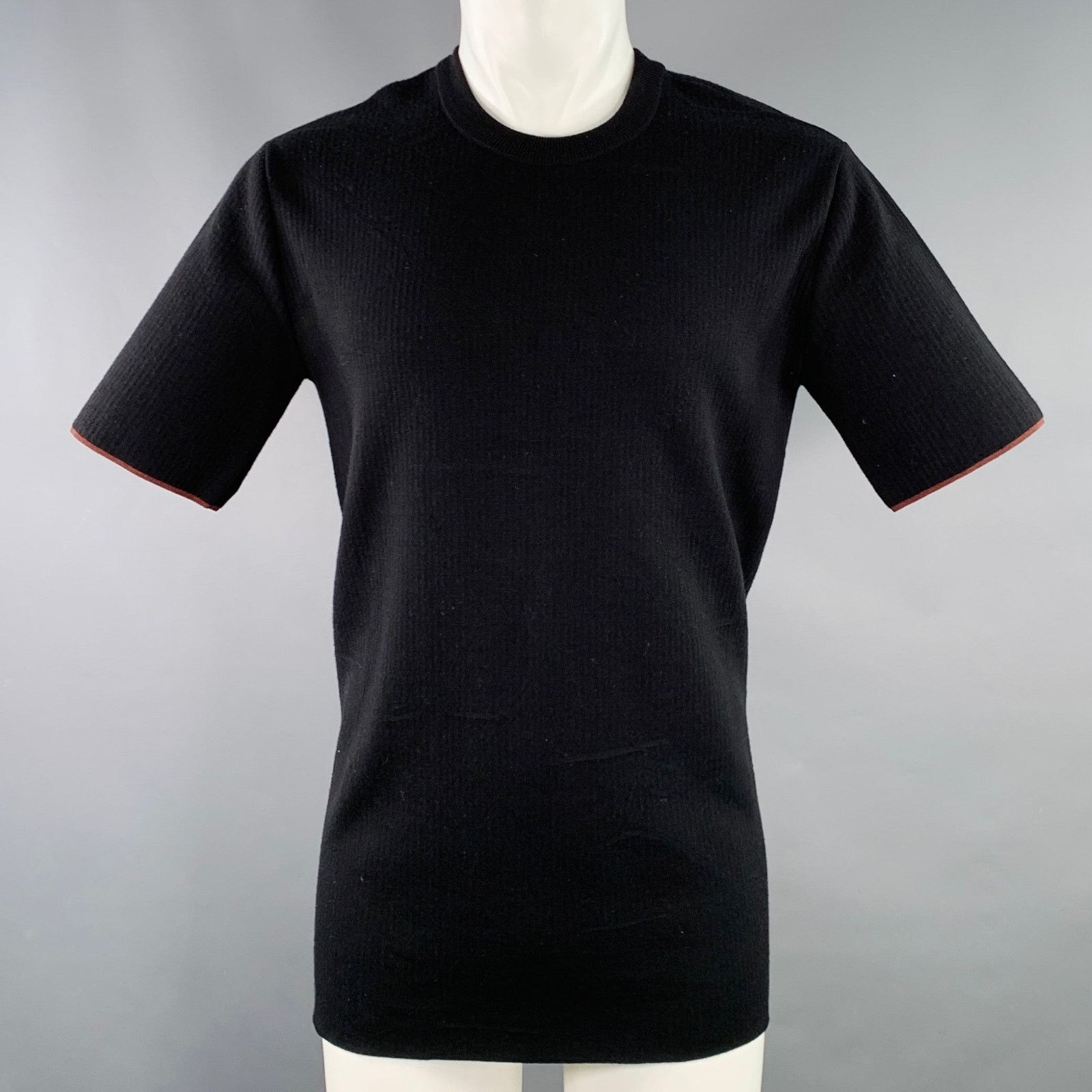 Size S Black Knit Viscose Virgin Wool T-shirt