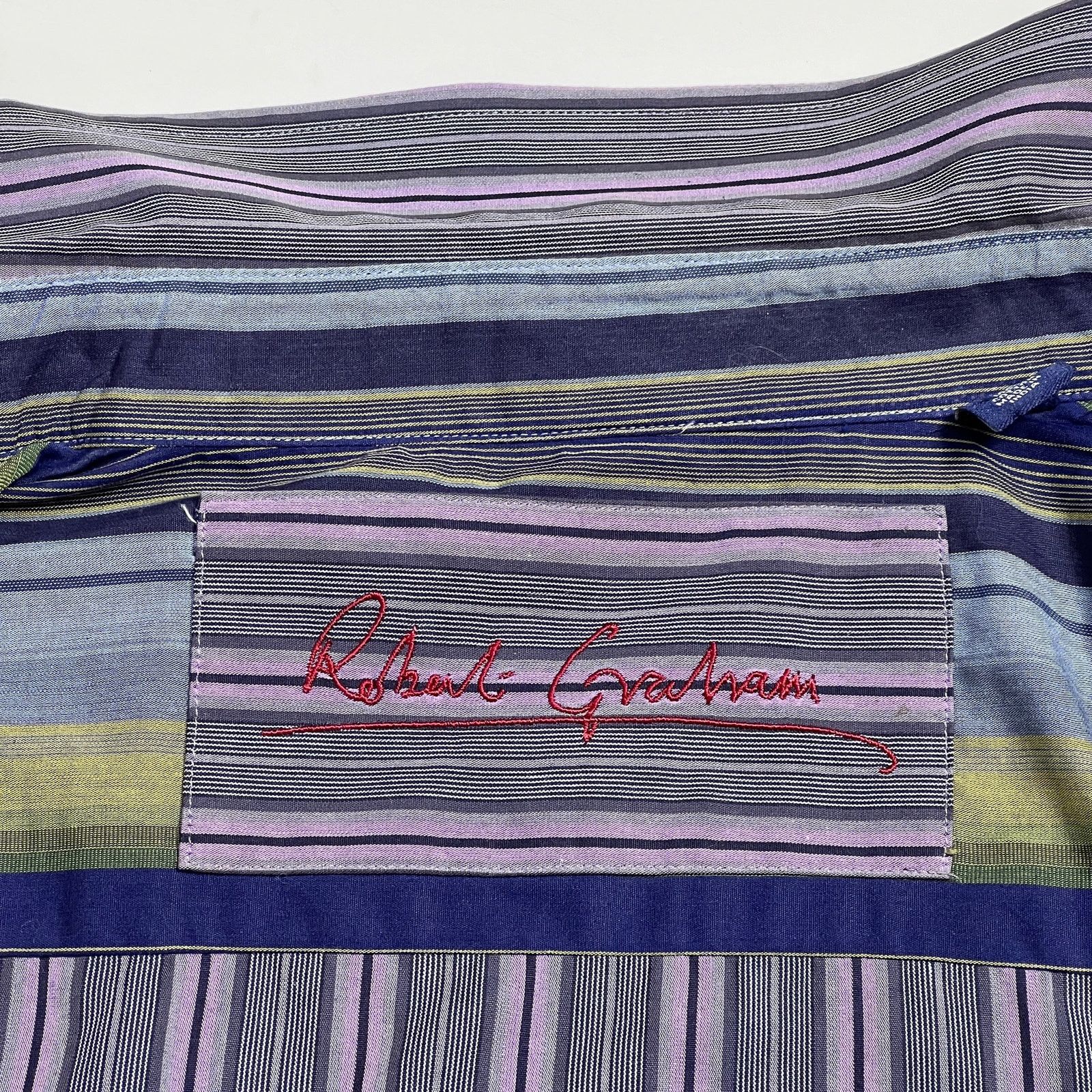 Robert Graham Robert Graham Mens Purple Gray Striped Flip Cuff Shirt Sz XL Size US XL / EU 56 / 4 - 4 Thumbnail