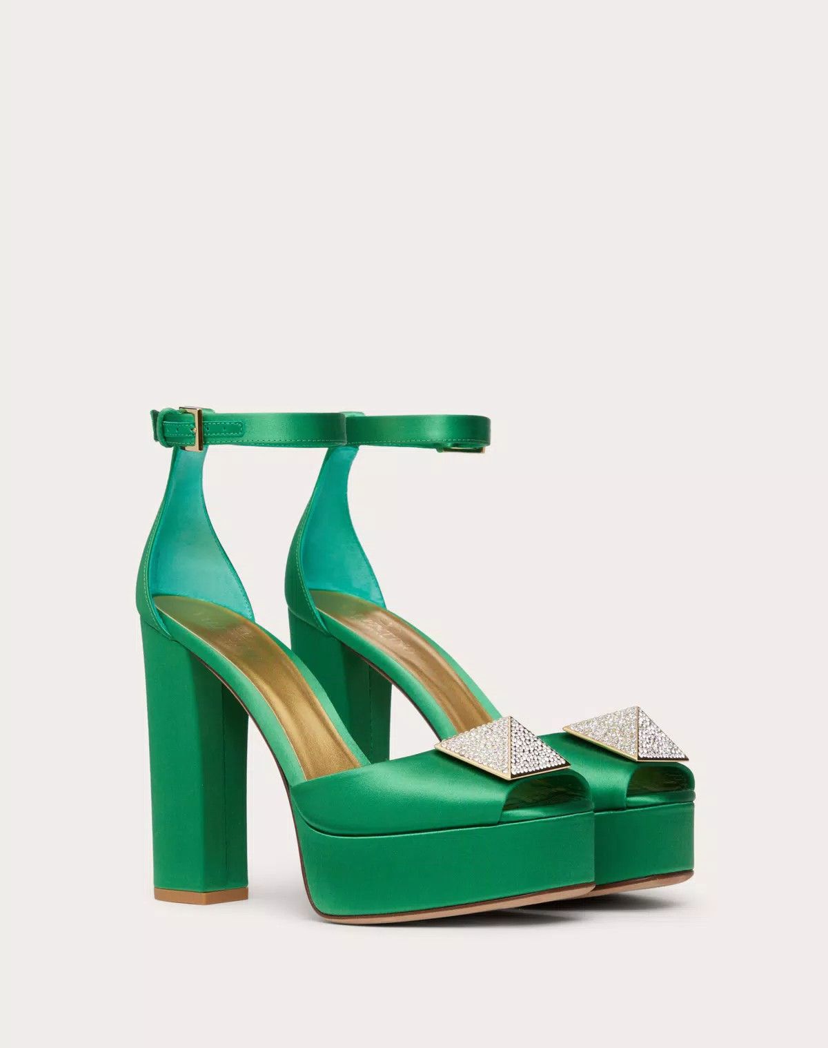 Valentino o1s1wg111125 One Stud Open-toe Satin Platform Pumps in Green Size US 7.5 / IT 37.5 - 2 Thumbnail