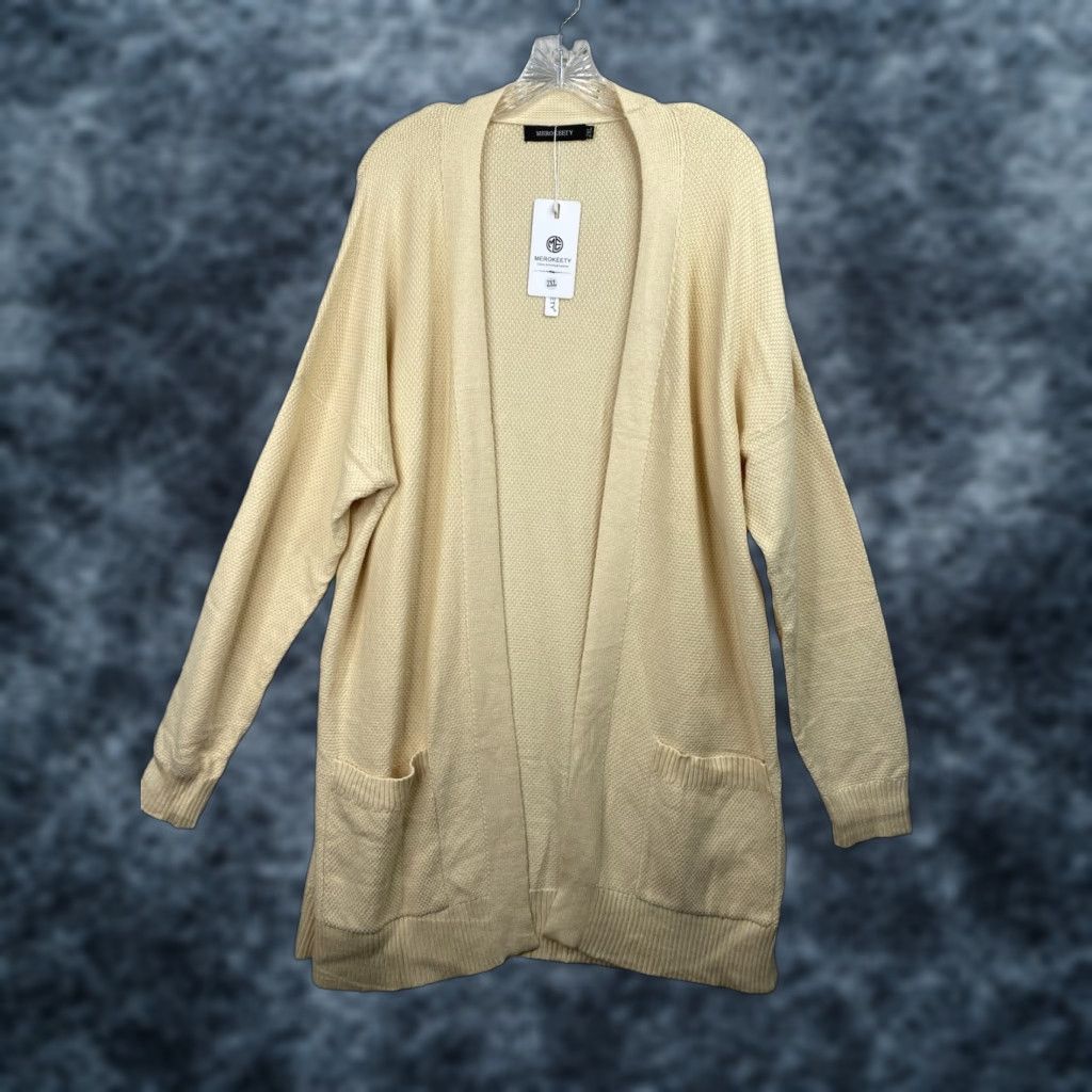 Vintage Merokeety Cardigan 2XL Yellow Waffle Knit Long Sleeve Pockets V-Neck Sweater Women Winter NWT Size XXL / US 16-18 / IT 52-54 - 1 Thumbnail