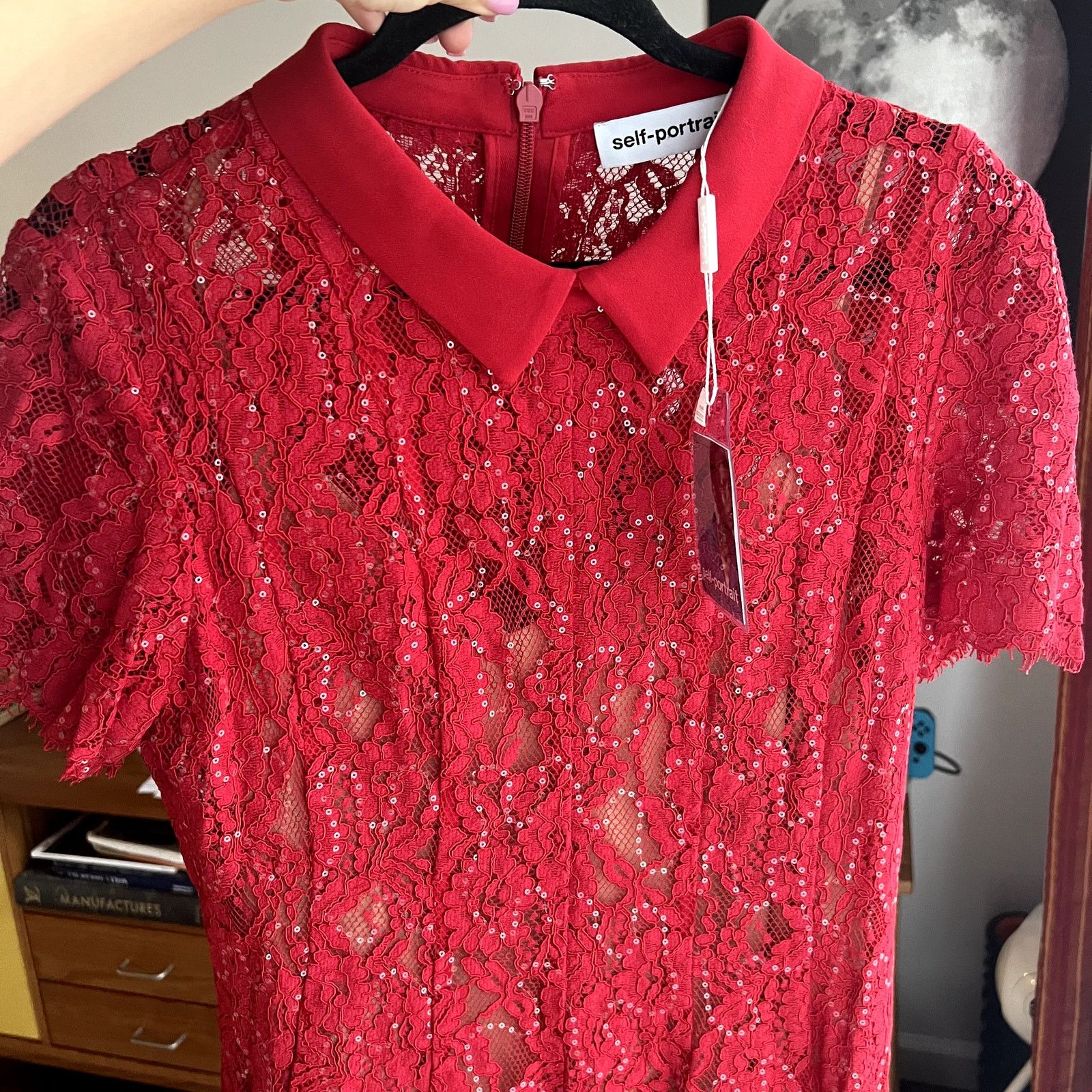 Self-Portrait Women's Red Sequin Lace Mini Dress