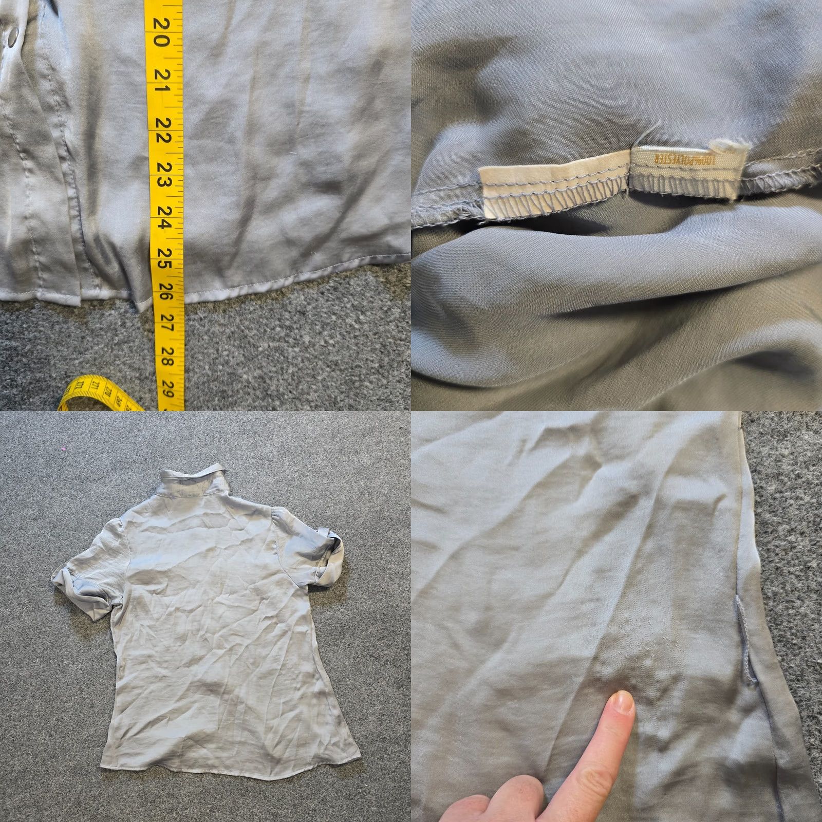 Vintage Adiva Top Womens M Gray Satin Snap Button Short Sleeve Y2K Classic Blouse Size M / US 6-8 / IT 42-44 - 8 Thumbnail