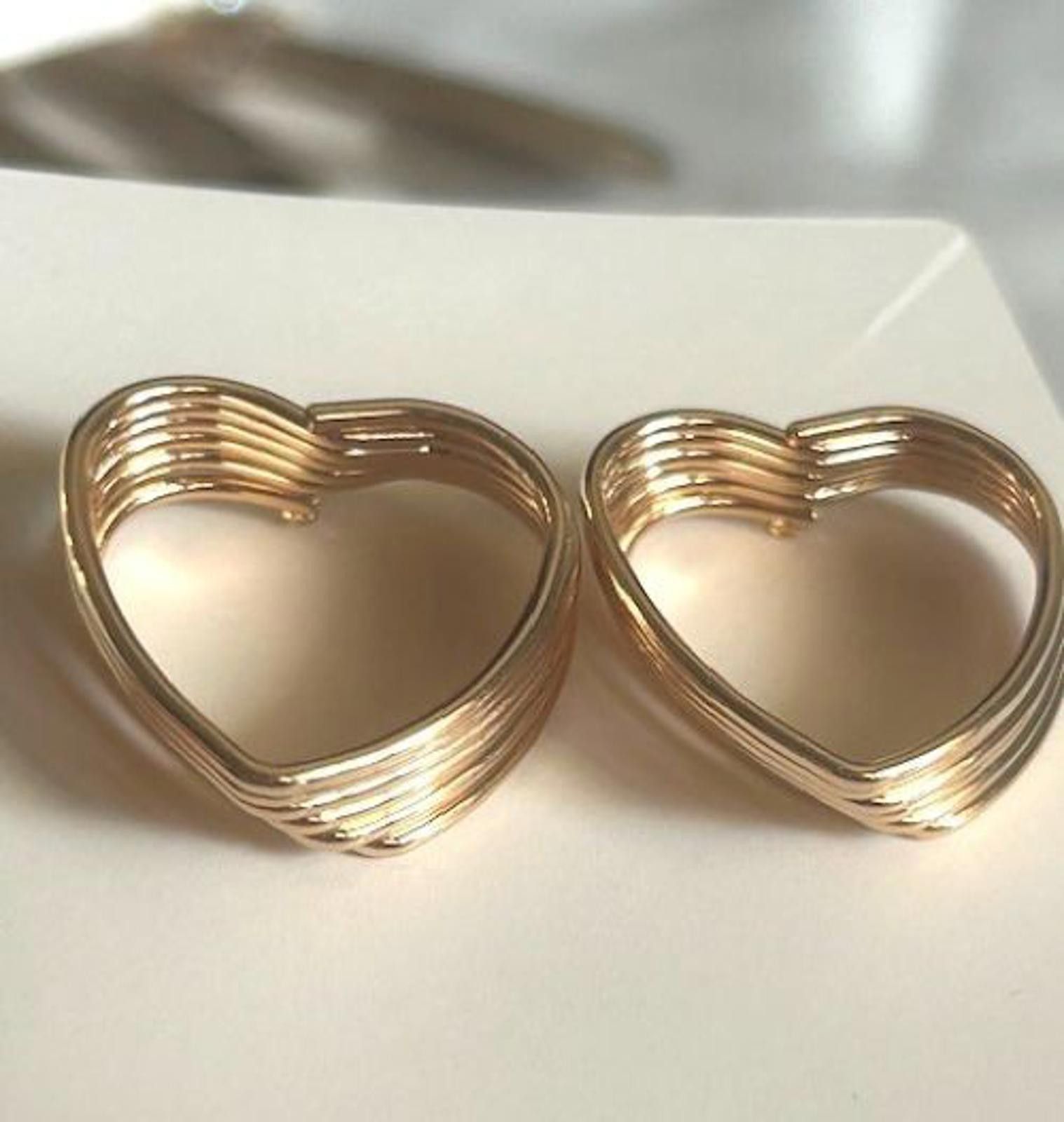 The Unbranded Brand Gold Stacked Heart Earrings 1" Dainty and Chic Size ONE SIZE - 1 Thumbnail