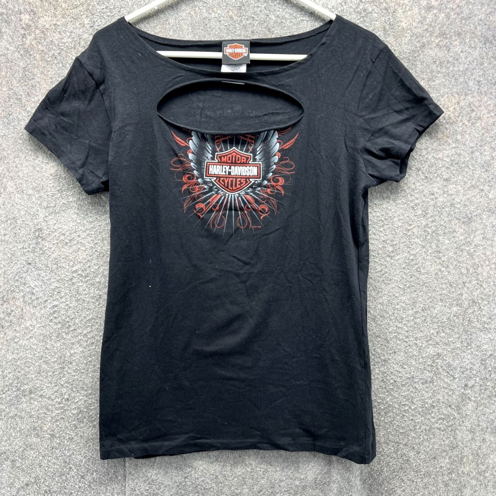 Harley Davidson VINTAGE Harley-Davidson Shirt Womens Large Black Cutout Wings Graphic Tee USA Y2K Size L / US 10 / IT 46 - 2 Thumbnail