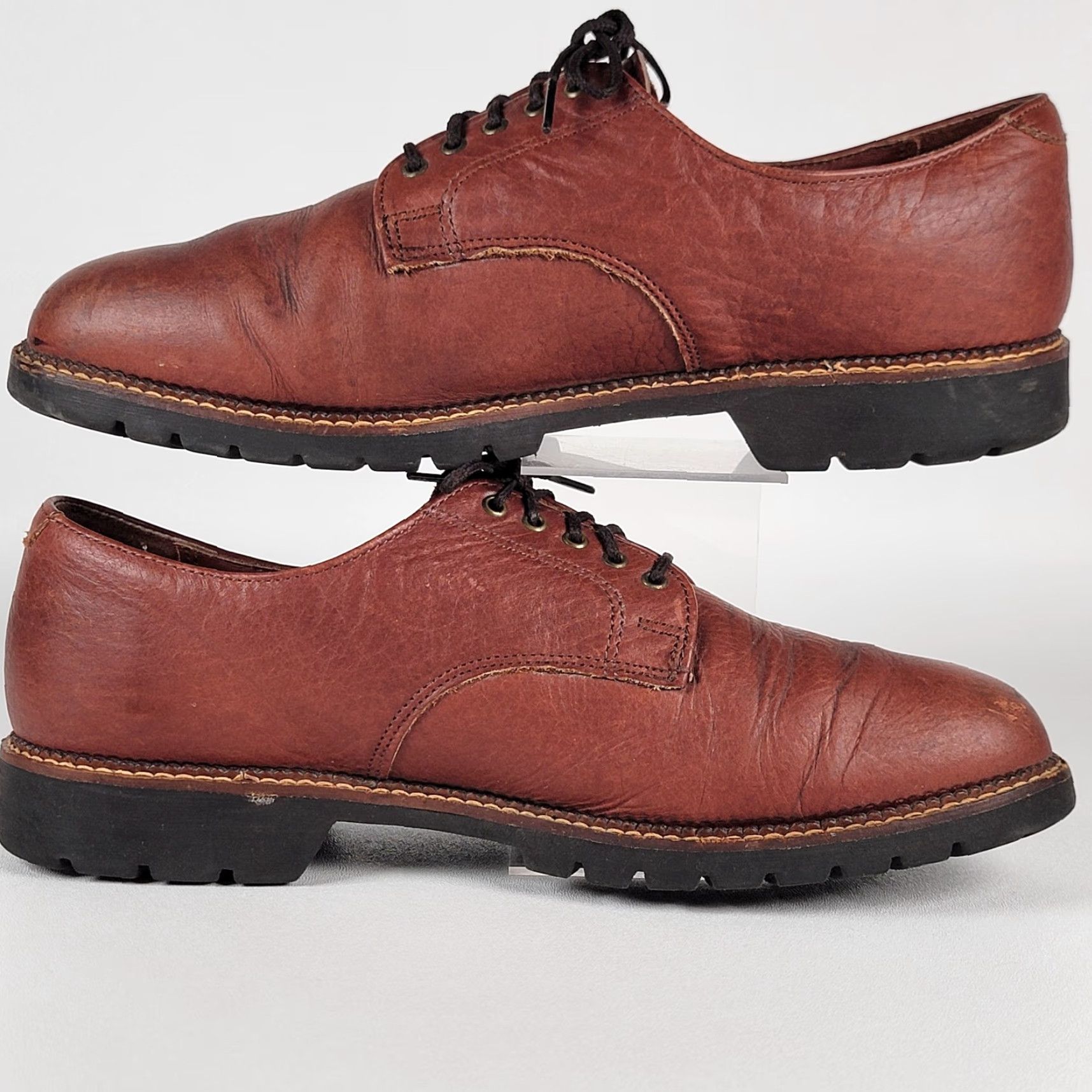 Vintage HS Trask Brown Leather Lace Up Oxford Casual Shoes Mens 11.5 M Leather Upper Rubber Outsole Comfort Casual Size US 12 / EU 45 - 4 Thumbnail