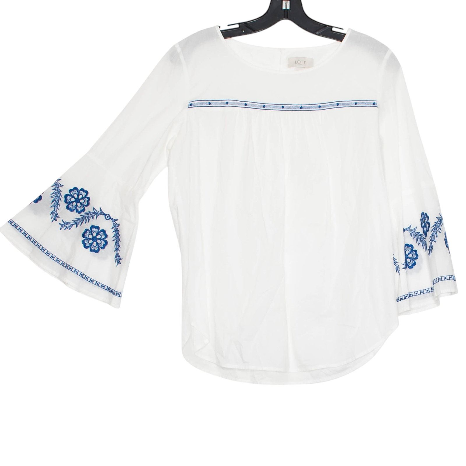 Loft Loft Embroidered Floral Top White Blue XS Boho Peasant Folk Size XS / US 0-2 / IT 36-38 - 2 Thumbnail