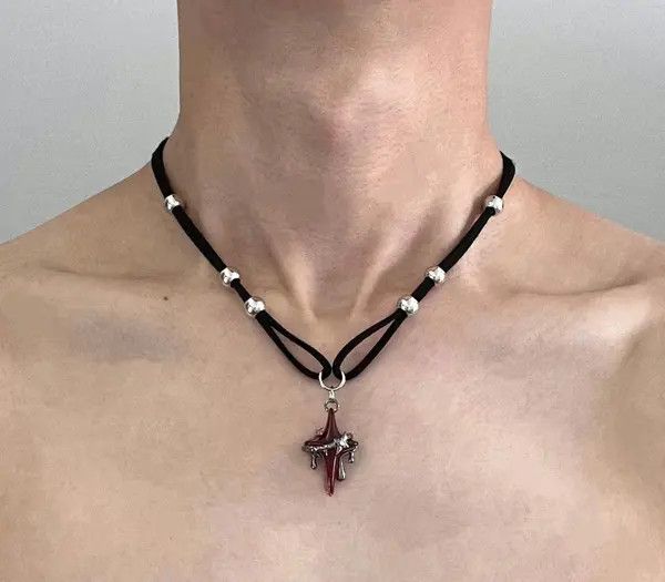 Jewelry Gothic Red Cross Pendant Necklace Size ONE SIZE - 5 Thumbnail