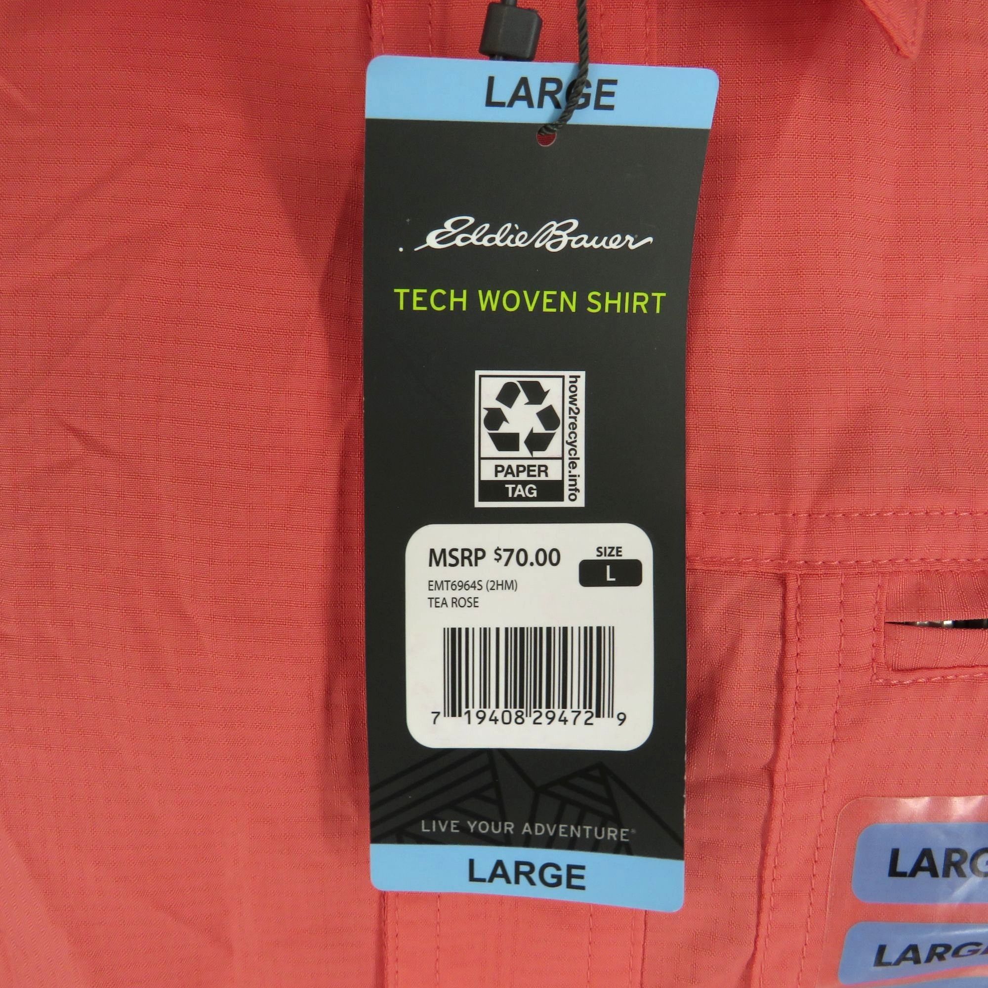 Eddie Bauer Eddie Bauer Mens Tech Woven Short Sleeve Shirt Large Tea Ros Size US L / EU 52-54 / 3 - 4 Thumbnail