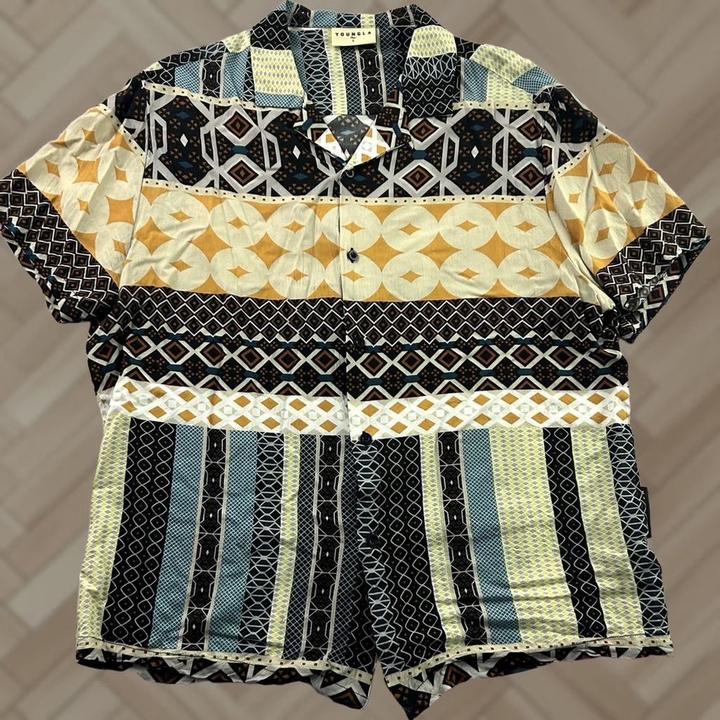 YoungLA Young LA Short Sleeve Button-Up Shirt Mens L Multicolor Geometric Front Black Size US L / EU 52-54 / 3 - 1 Thumbnail